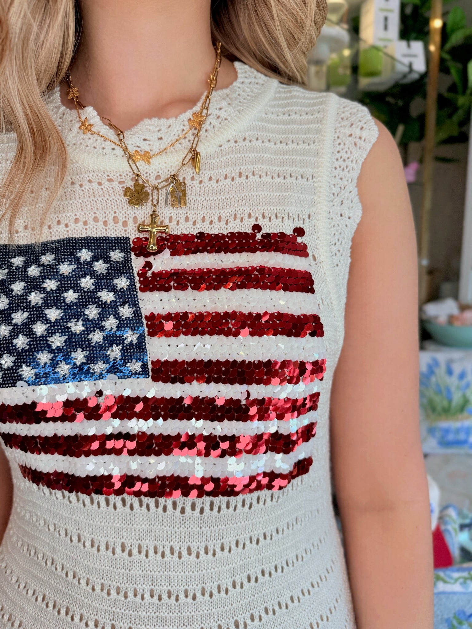 White Lace Knit American Flag Tank Dress | Queen of Sparkles
