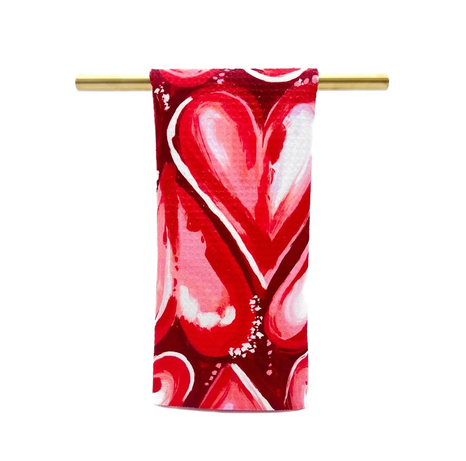 Red Happy Hearts Tea Towel