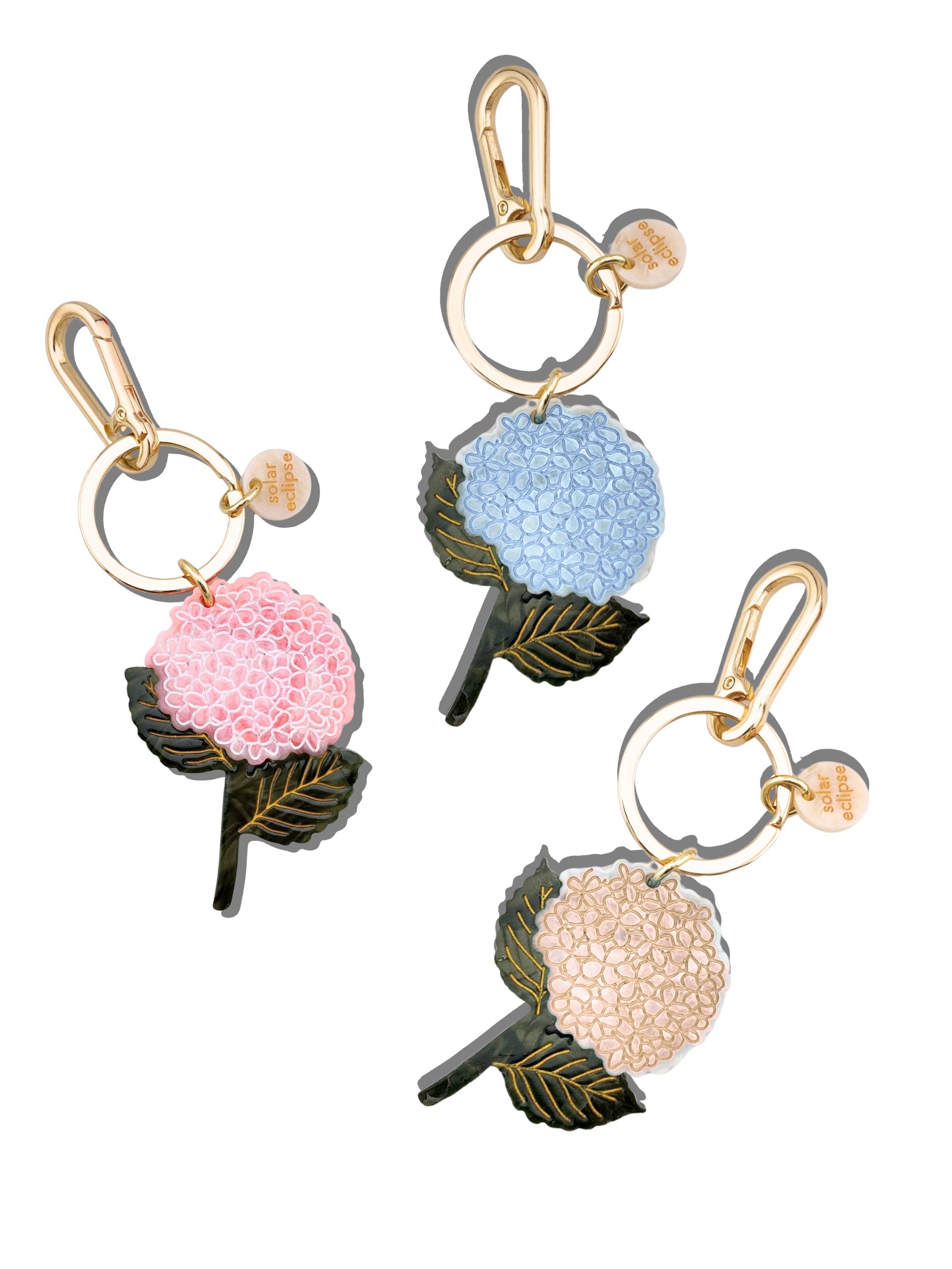 Hand-painted Hydrangea Bag Charm + Keychain | Solar Eclipse