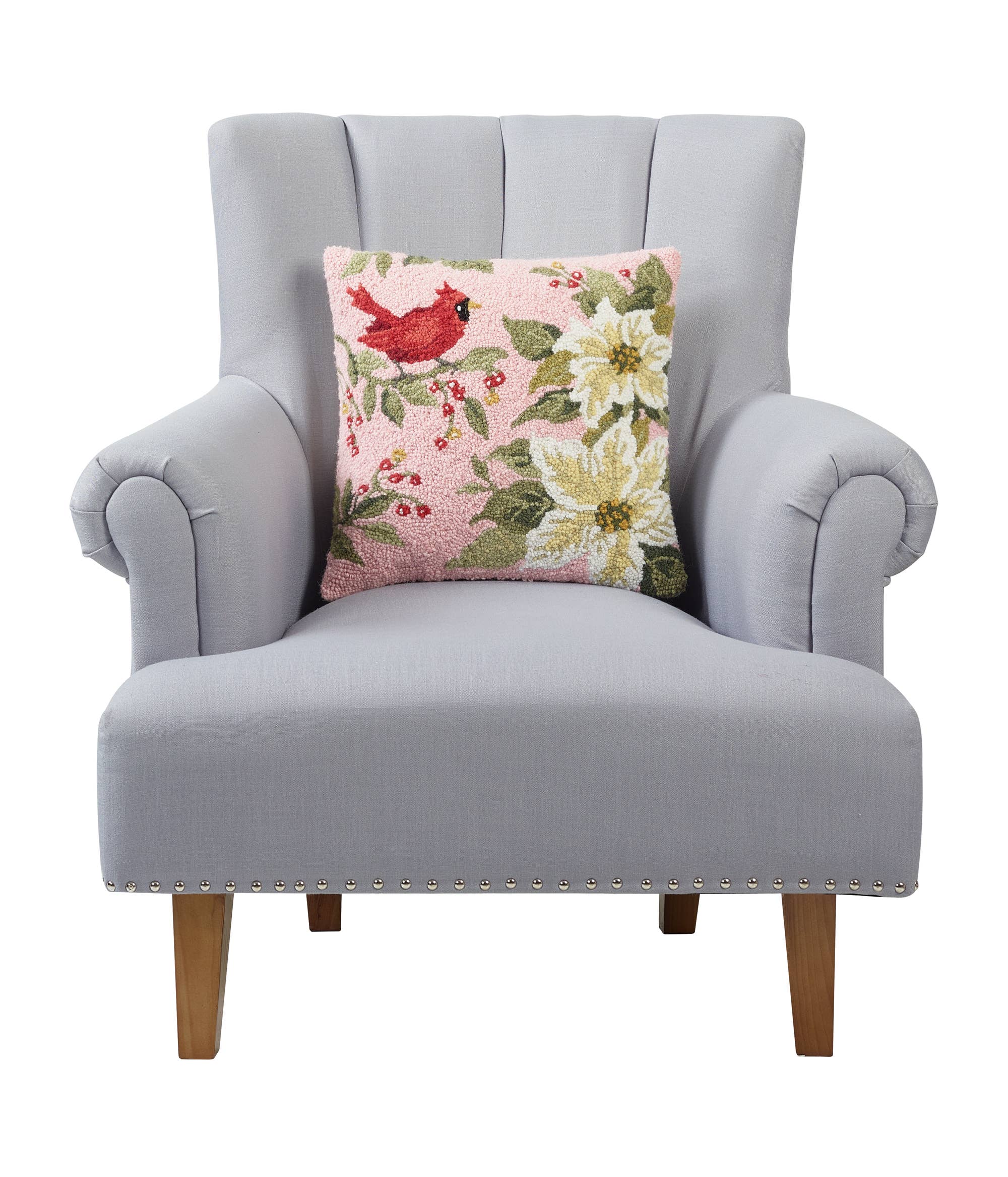 White Poinsettia Cardinal Hook Pillow