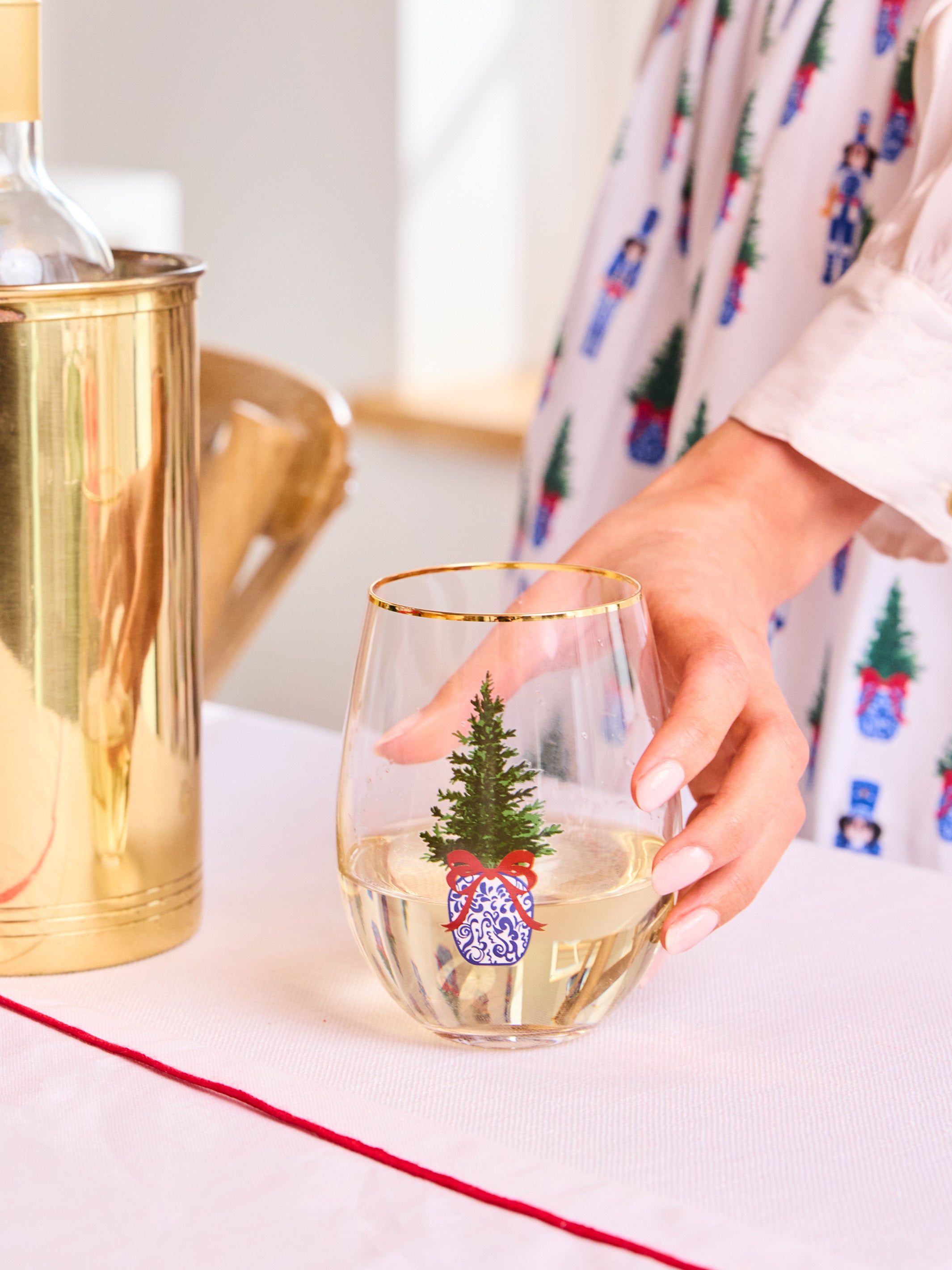 Stemless Wineglass - Chinoiserie Tree | Mary Square