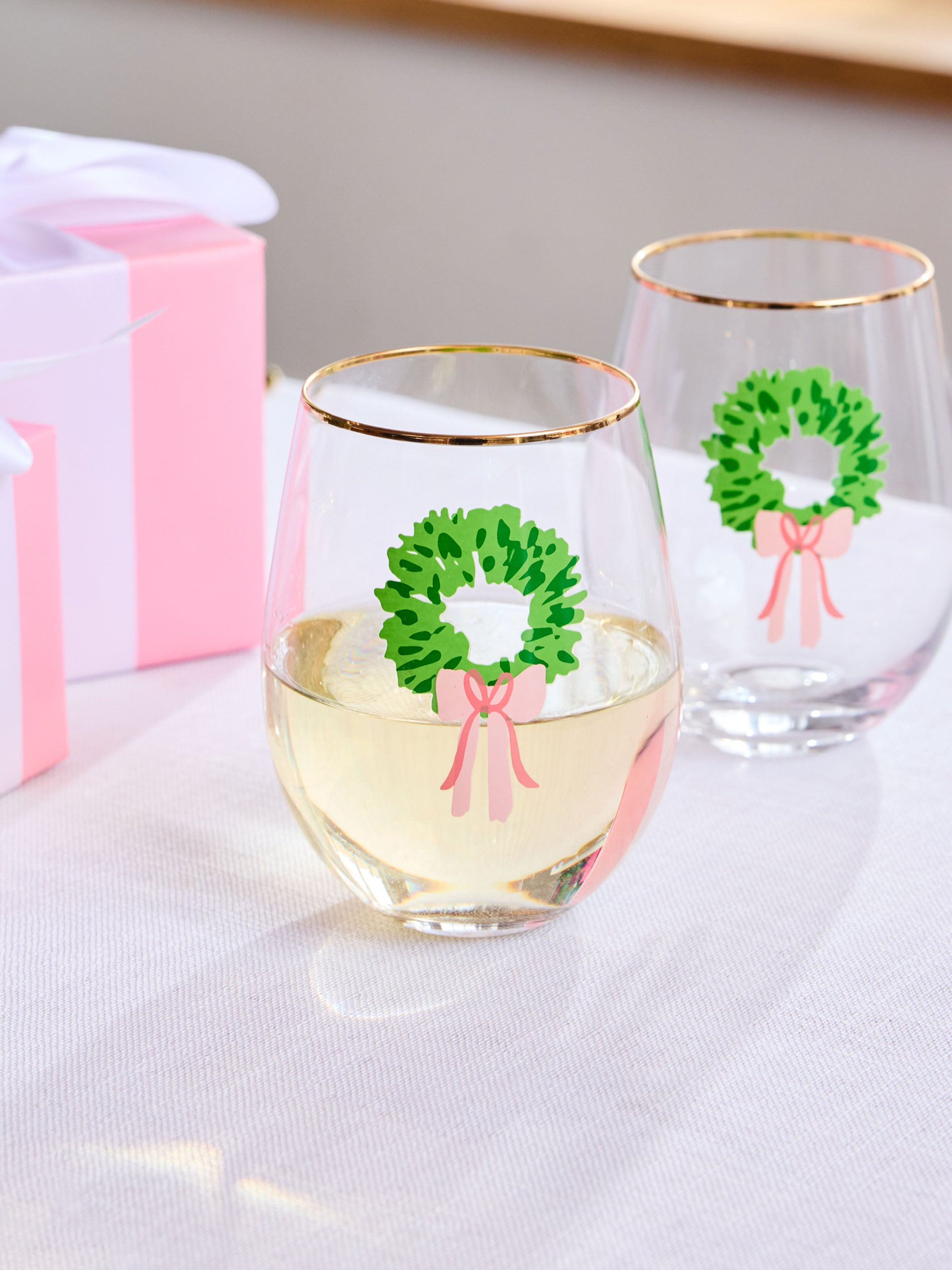 Stemless Wineglass - Rosy Wreaths | Mary Square