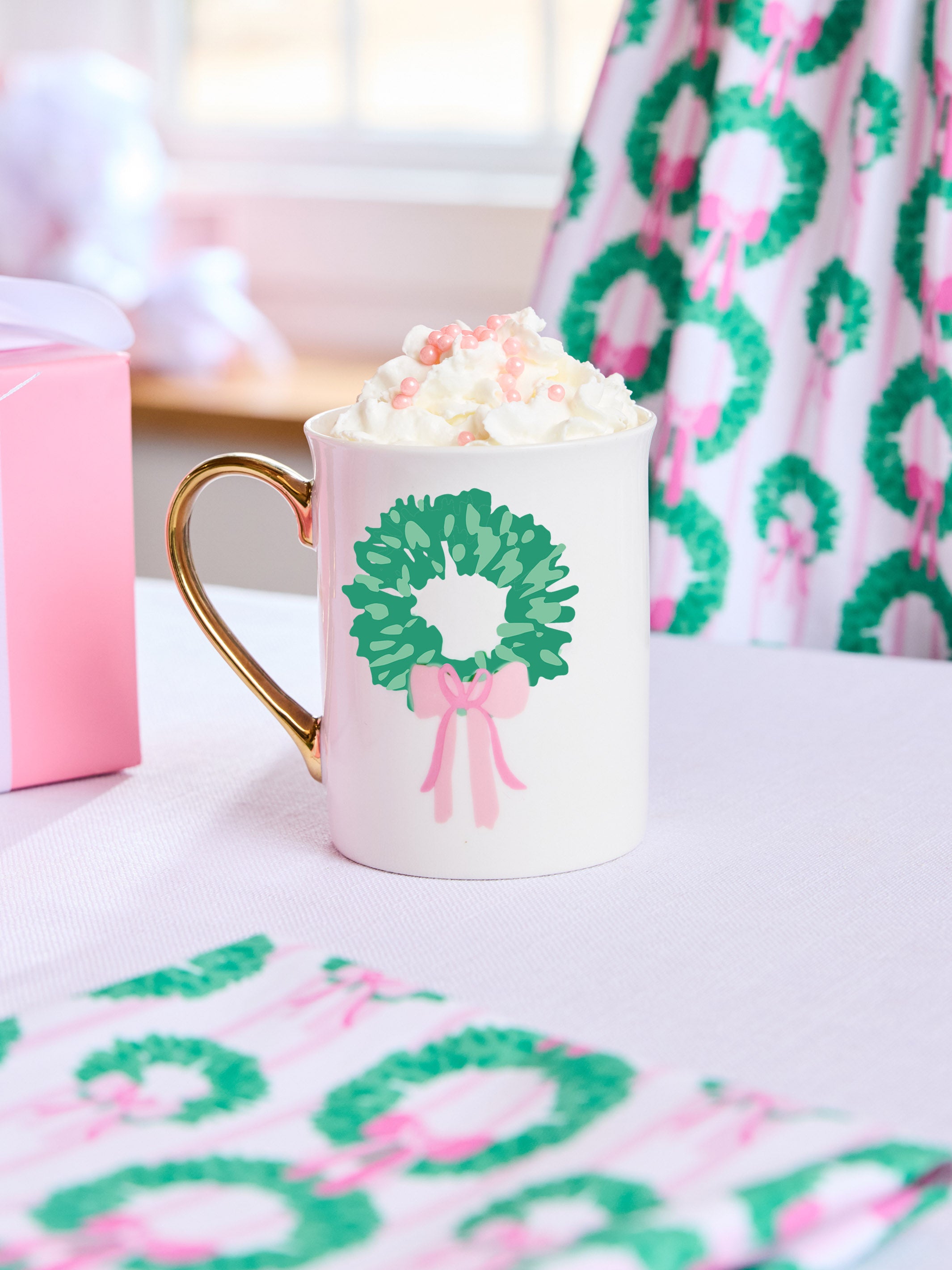 Rosy Wreaths Gold Handle Mug | Mary Square