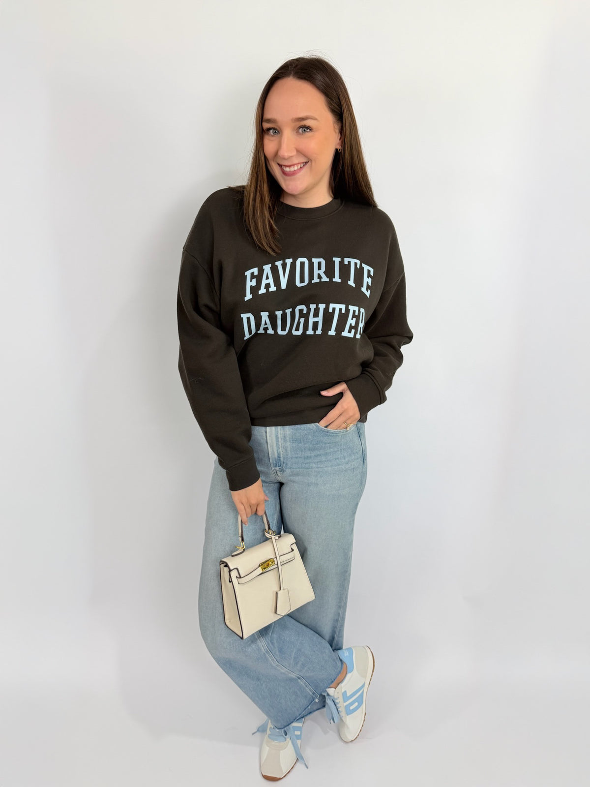 The Collegiate Sweatshirt - Espresso/Light Blue | Favorite Daughter