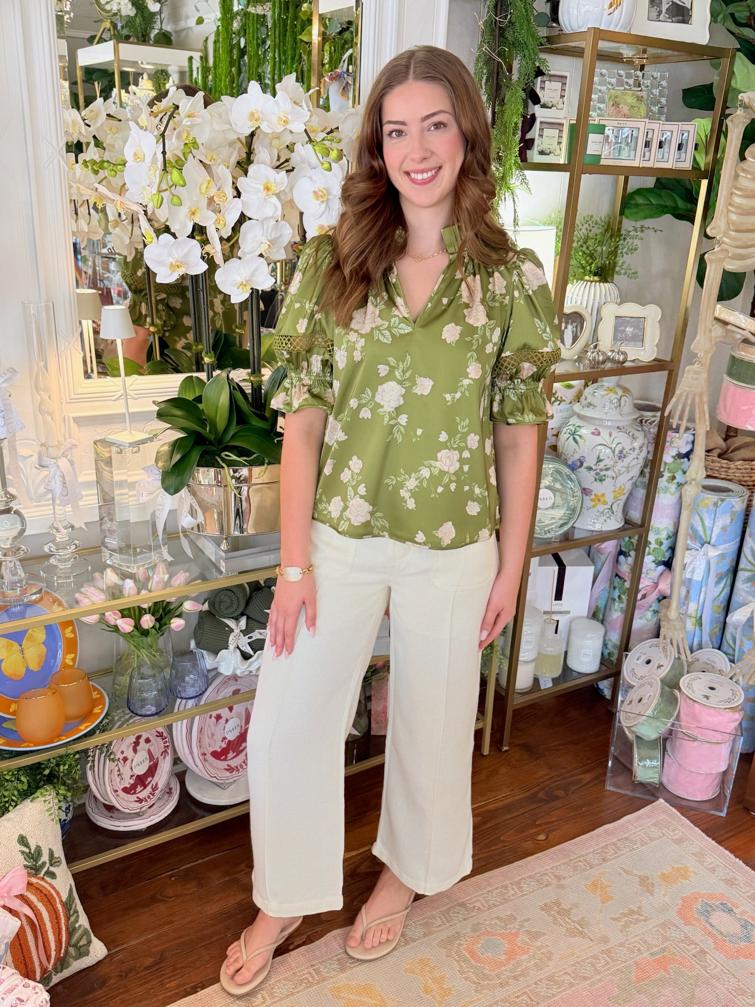 Lottie Top - Green Rosette | Alden Adair