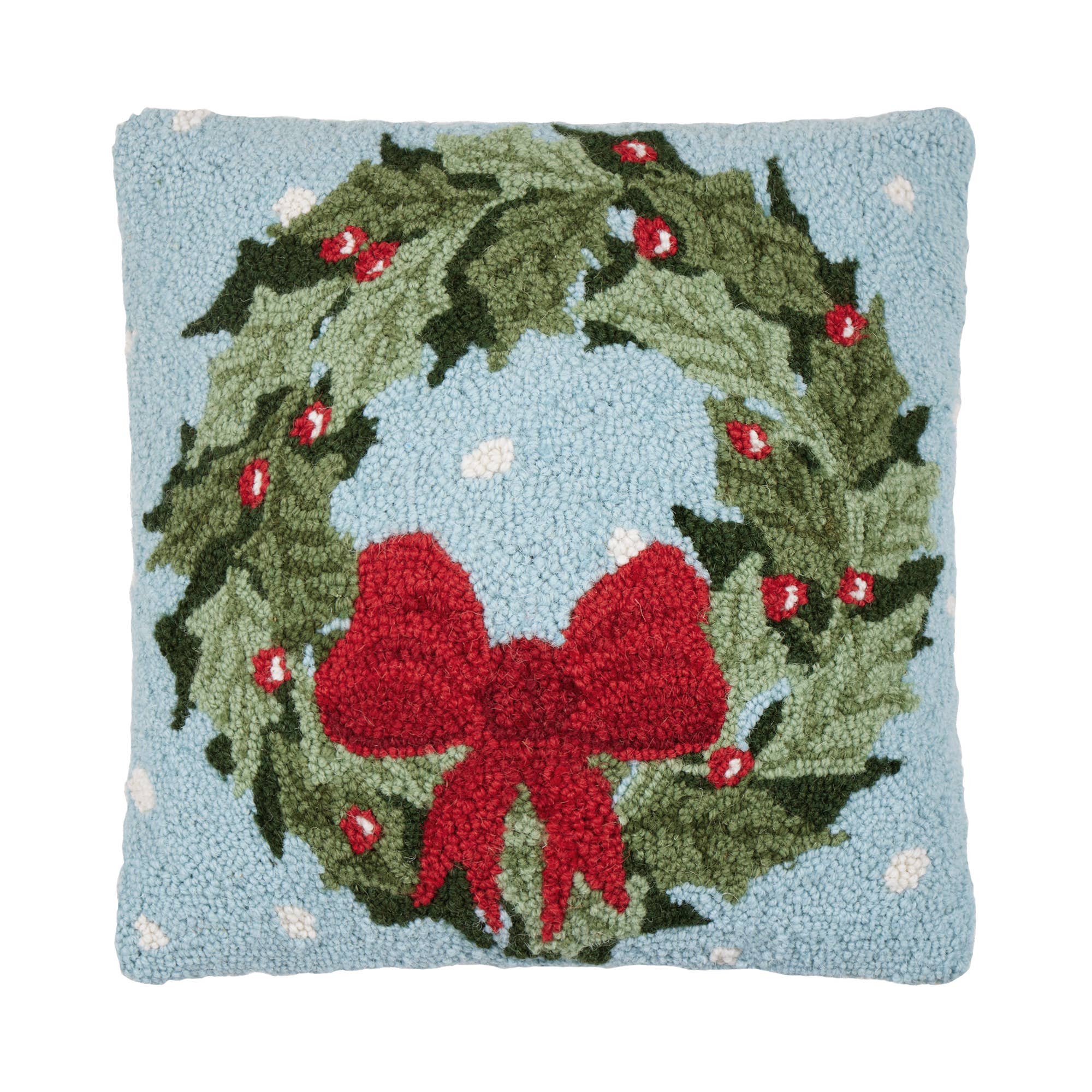 Holly Wreath  Snow Hook Pillow