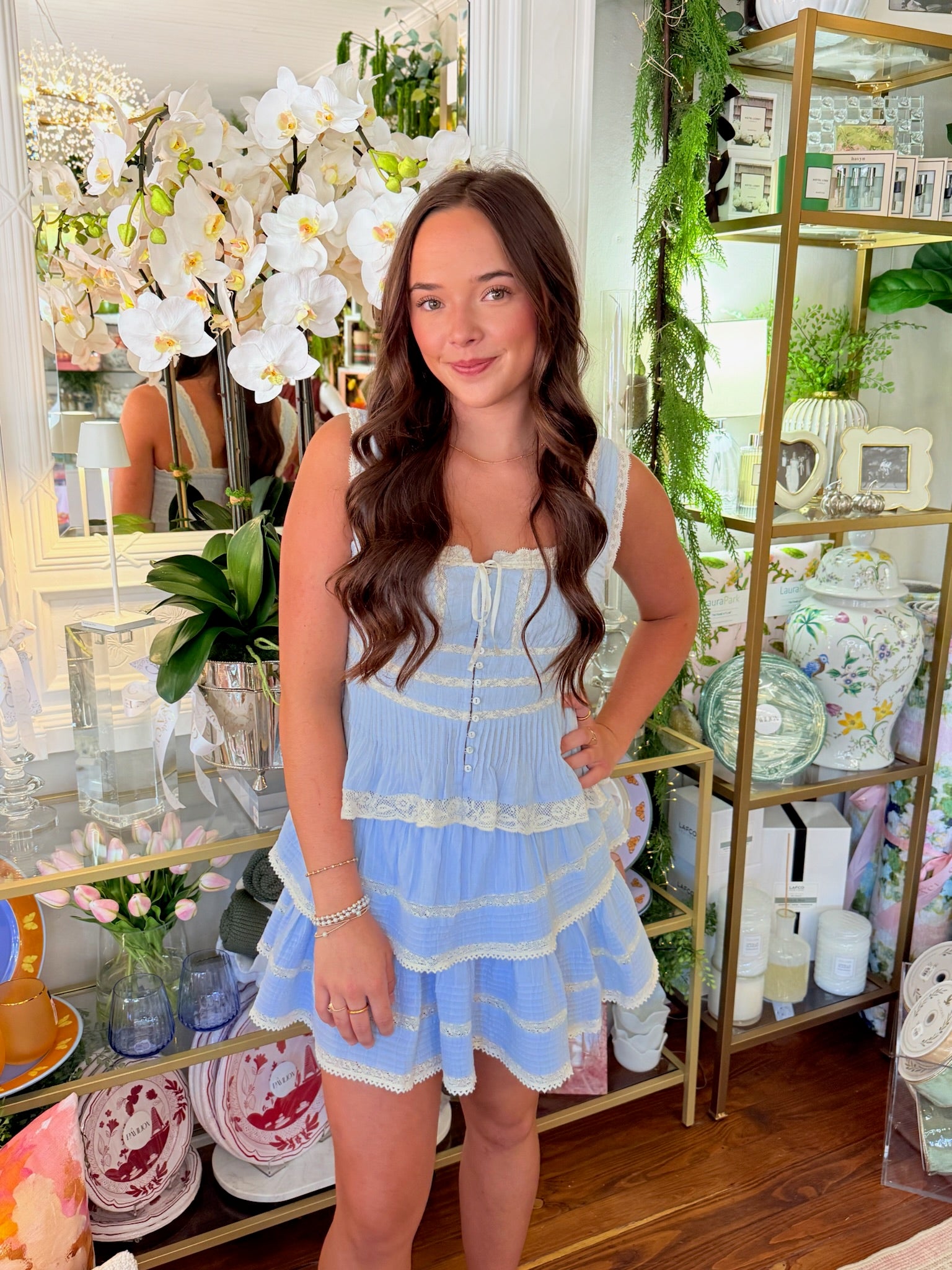 Ruffle Mini Skirt - Chambray Sky | LoveShackFancy