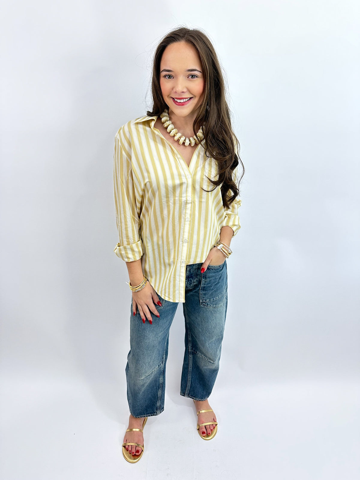 Golden Haven Stripe Button Up - Golden Sage | Z Supply