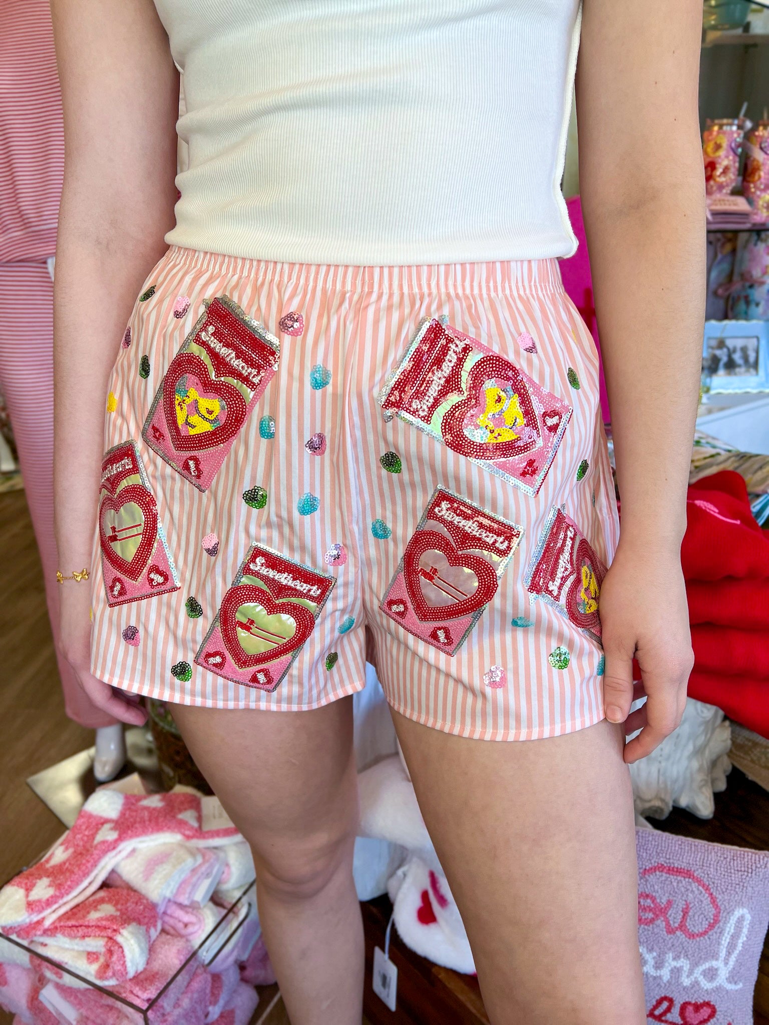 Peach/White Sweetheart Box Cotton Shorts | Queen of Sparkles