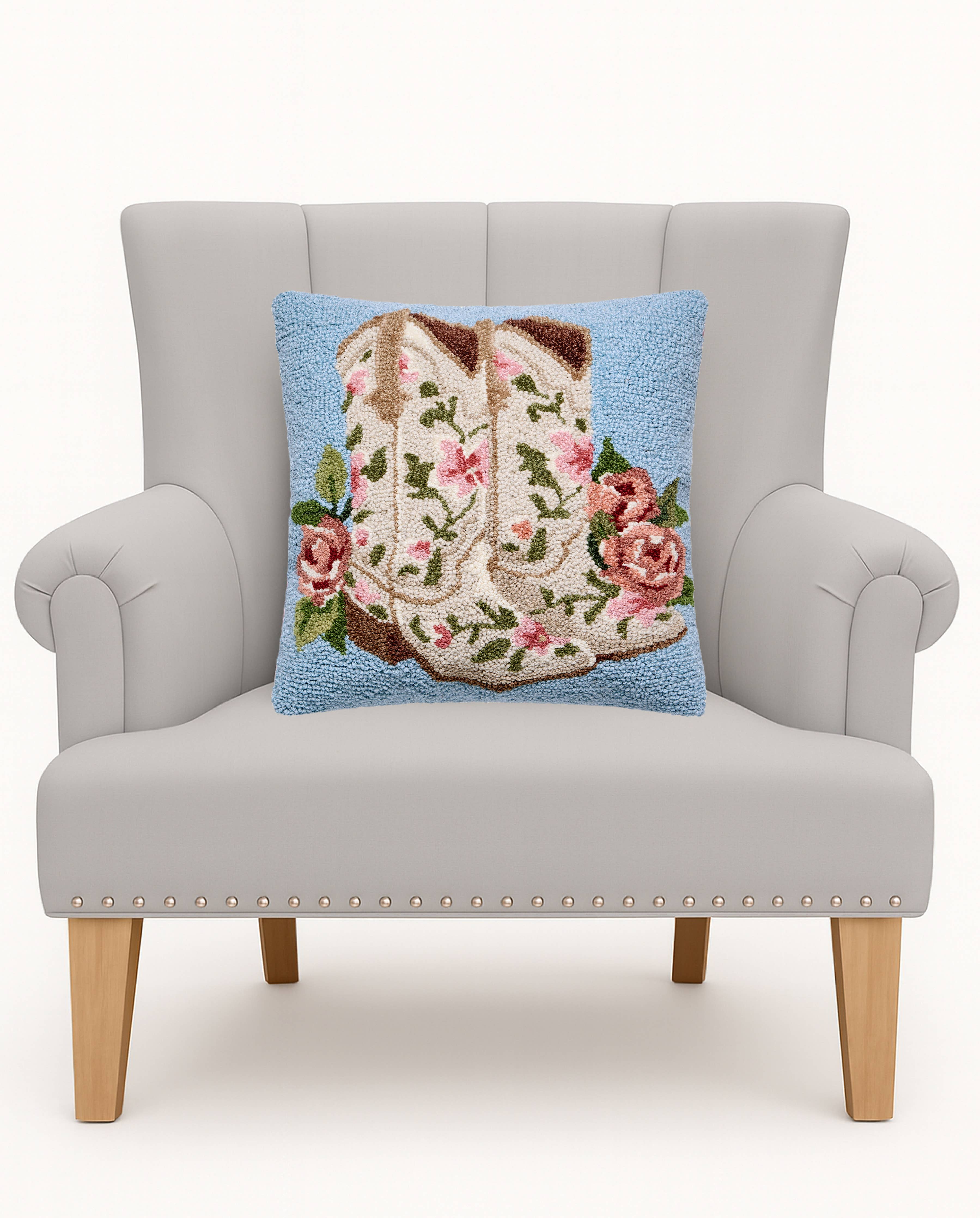 Floral Cowgirl Boots Hook Pillow