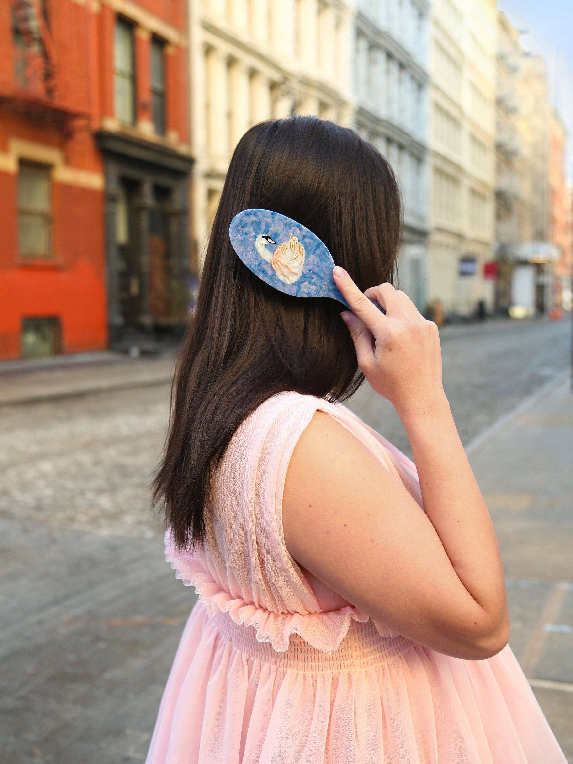 Hand-Painted Bow Swan Amazing Hair Day Brush | Solar Eclipse