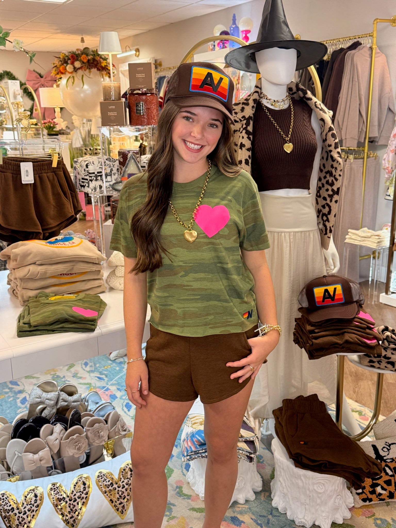 Heart Print Boyfriend Tee - Camo/Neon Pink | Aviator Nation