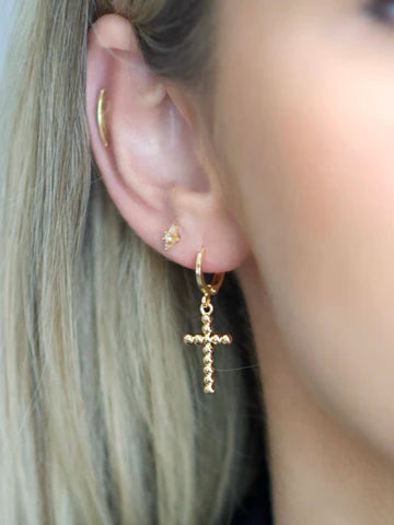 CROSSROADS Cross Huggie Earrings | Farrah B