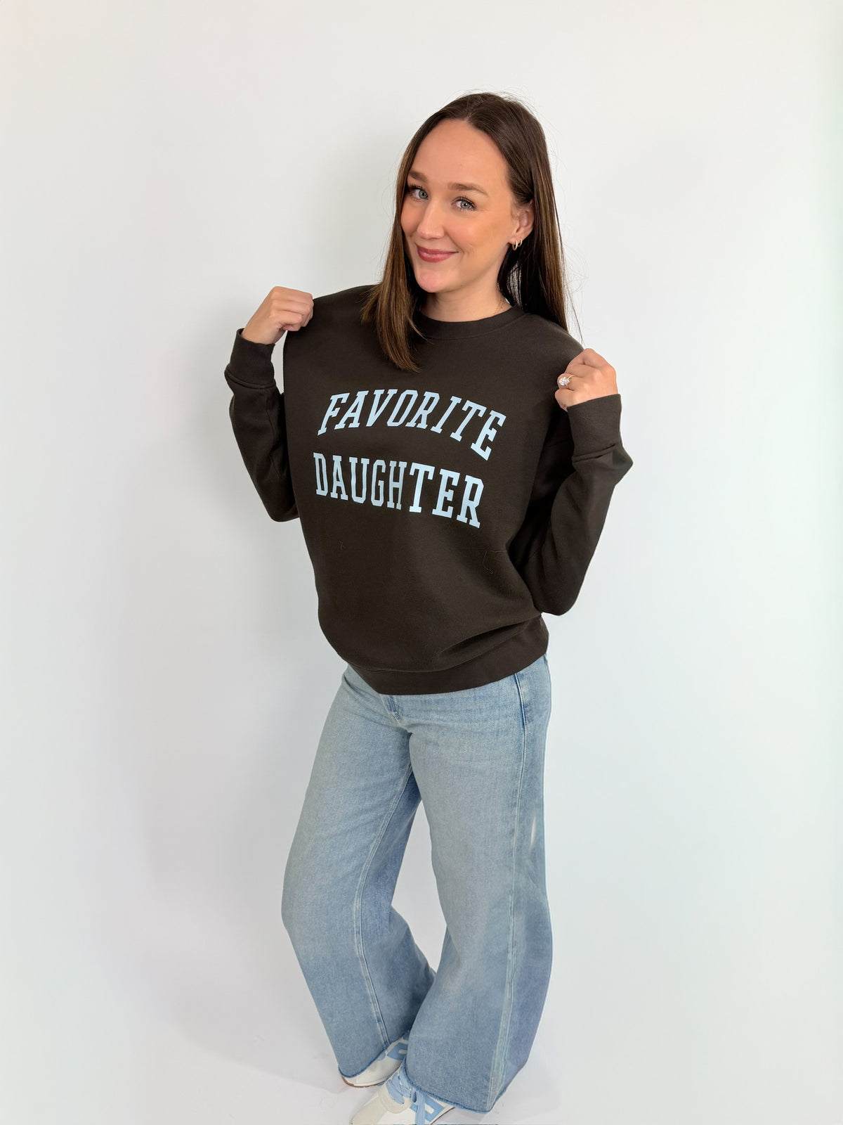 The Collegiate Sweatshirt - Espresso/Light Blue | Favorite Daughter