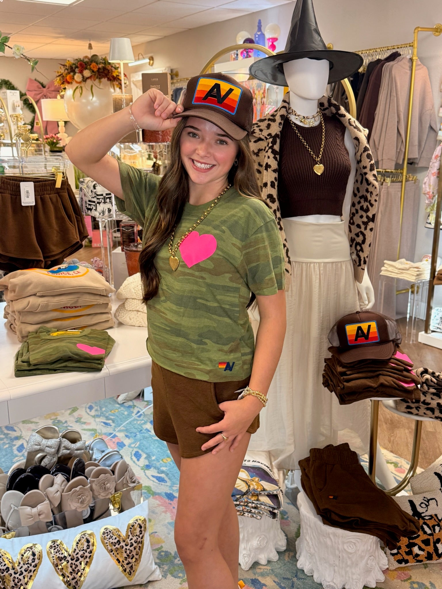 Heart Print Boyfriend Tee - Camo/Neon Pink | Aviator Nation