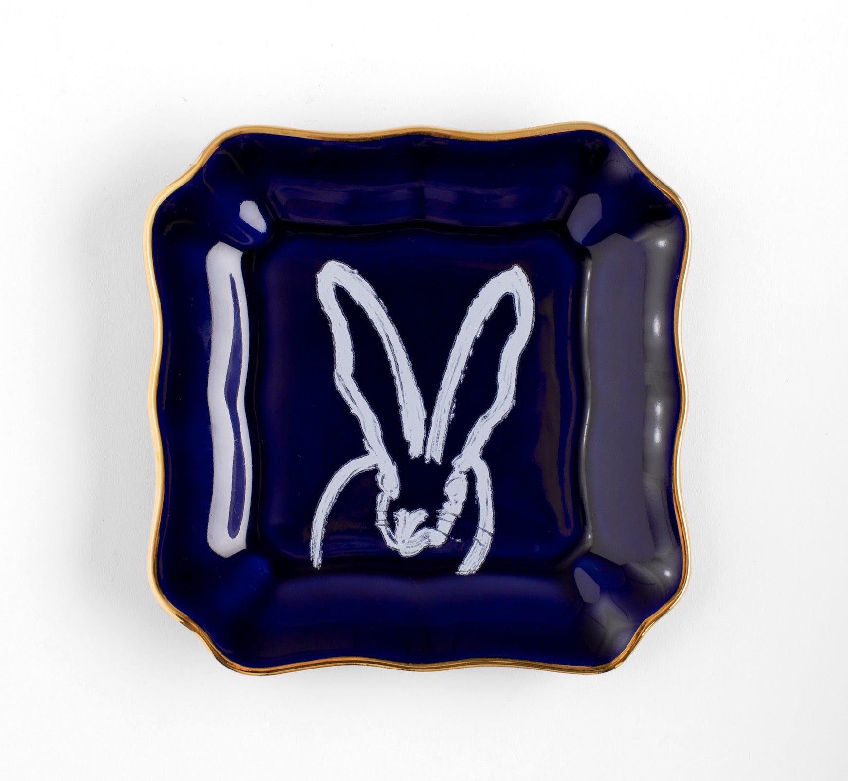 Bunny Portrait Plates with Hand-Painted Gold Rim | Hunt Slonem