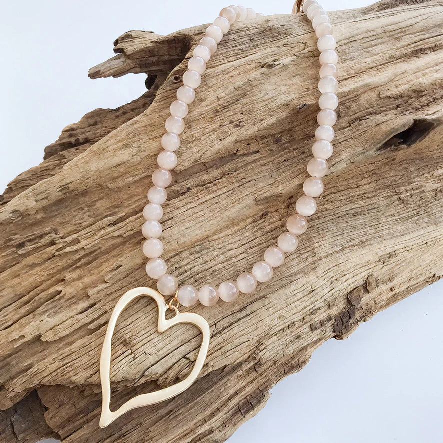 Gemstone Beaded Necklace w/ XL Heart