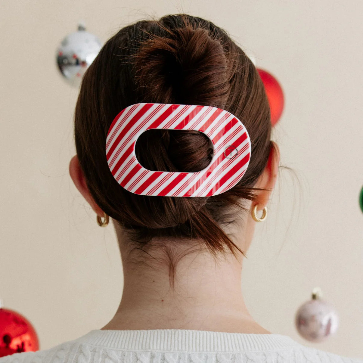 Candy Cane Crush Large Flat Round Hair Clip | Teleties
