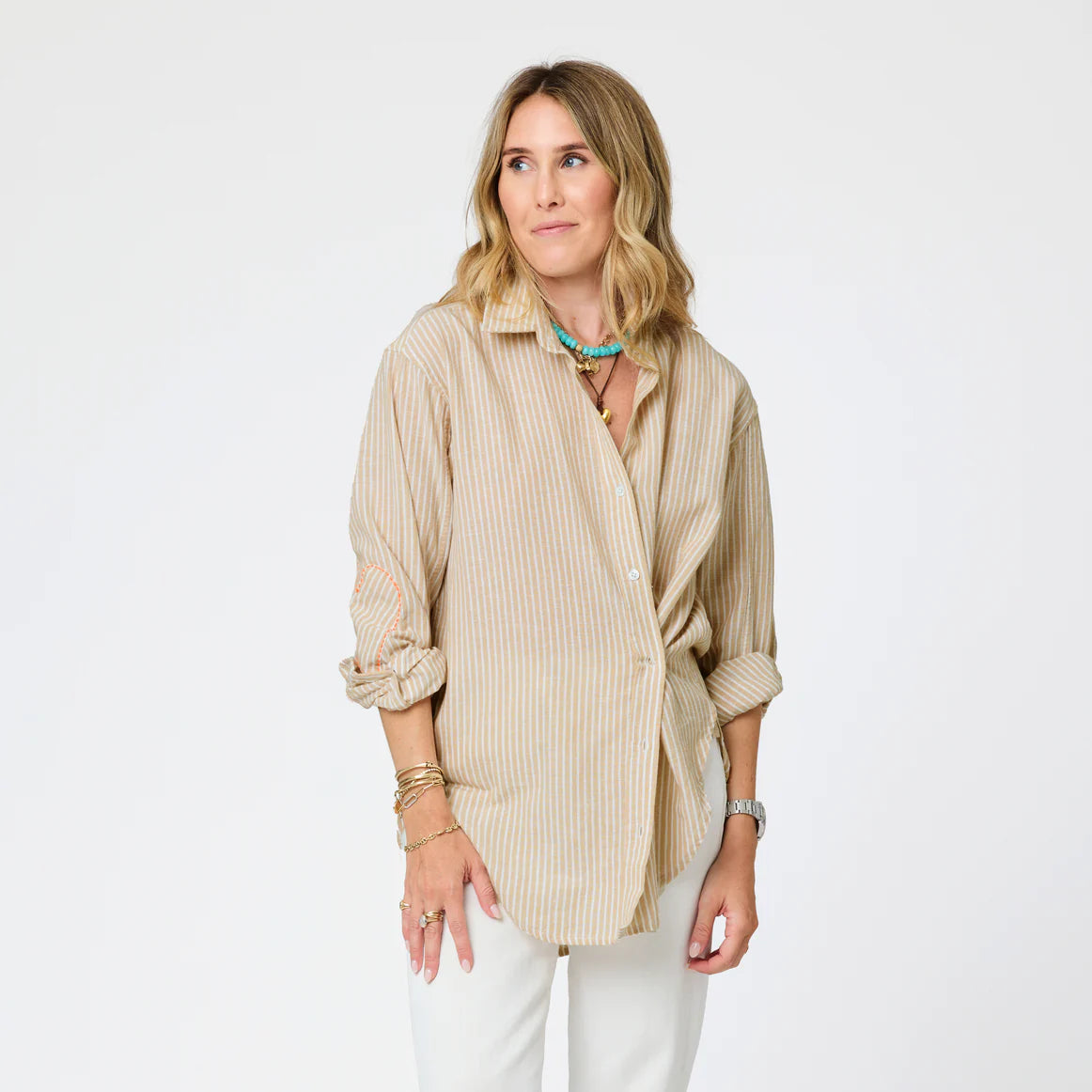 Jack Linen Stripe Shirt - Oak | Kerri Rosenthal