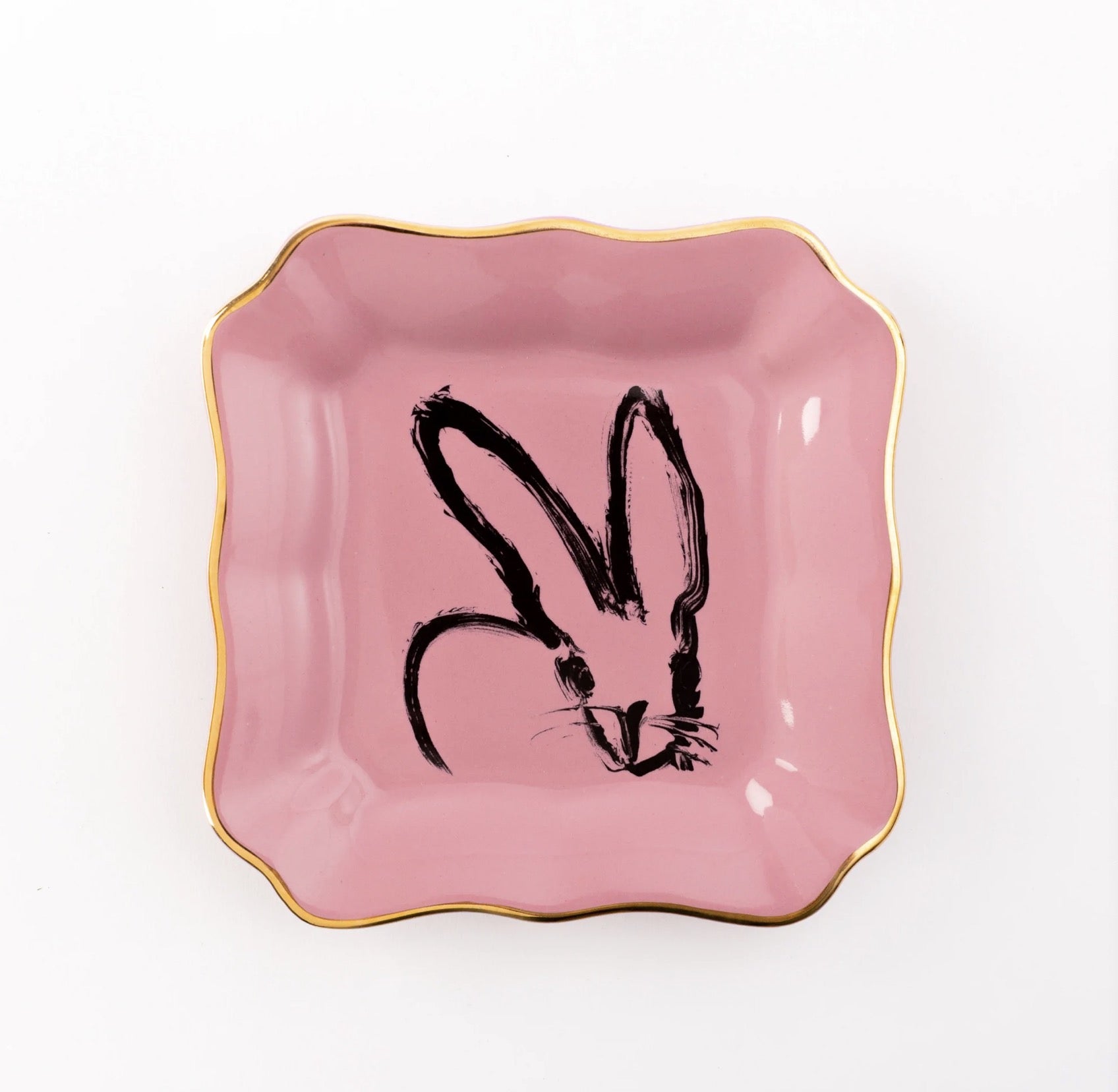 Bunny Portrait Plates with Hand-Painted Gold Rim | Hunt Slonem