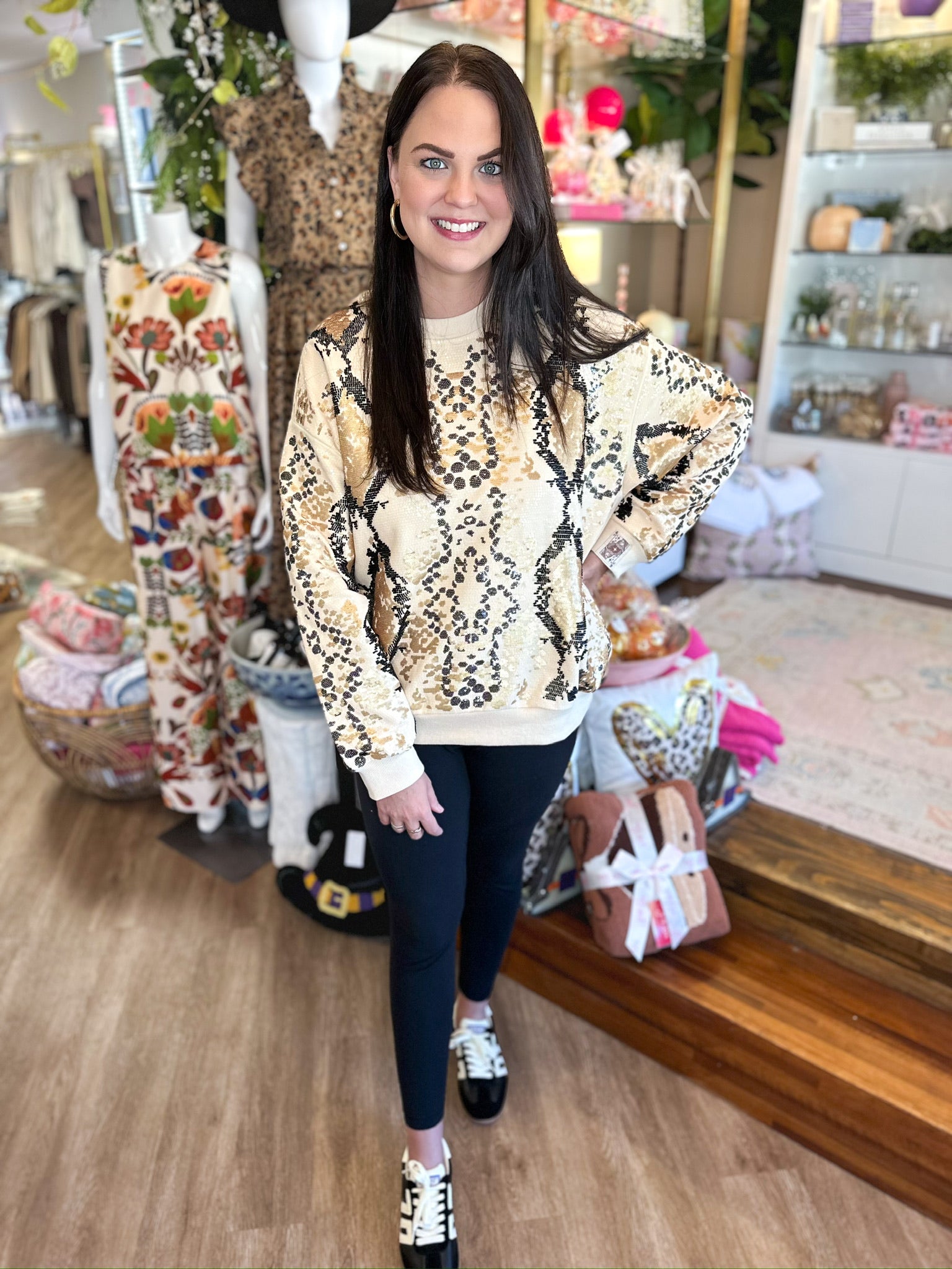 Neutral & Black Python Print Sweatshirt | Queen of Sparkles