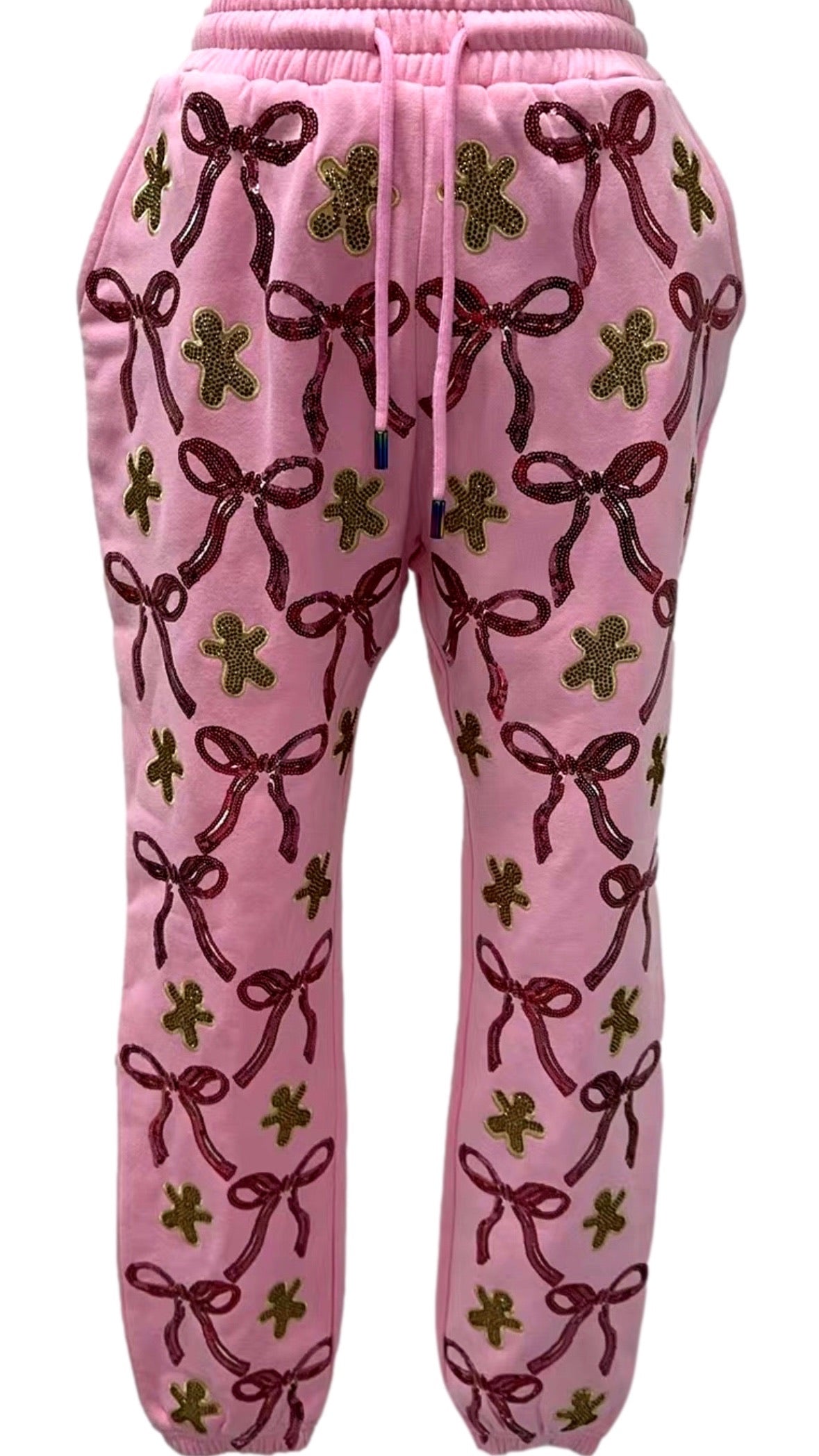 Light Pink Gingerbread Men & Bows Joggers | Queen of Sparkles