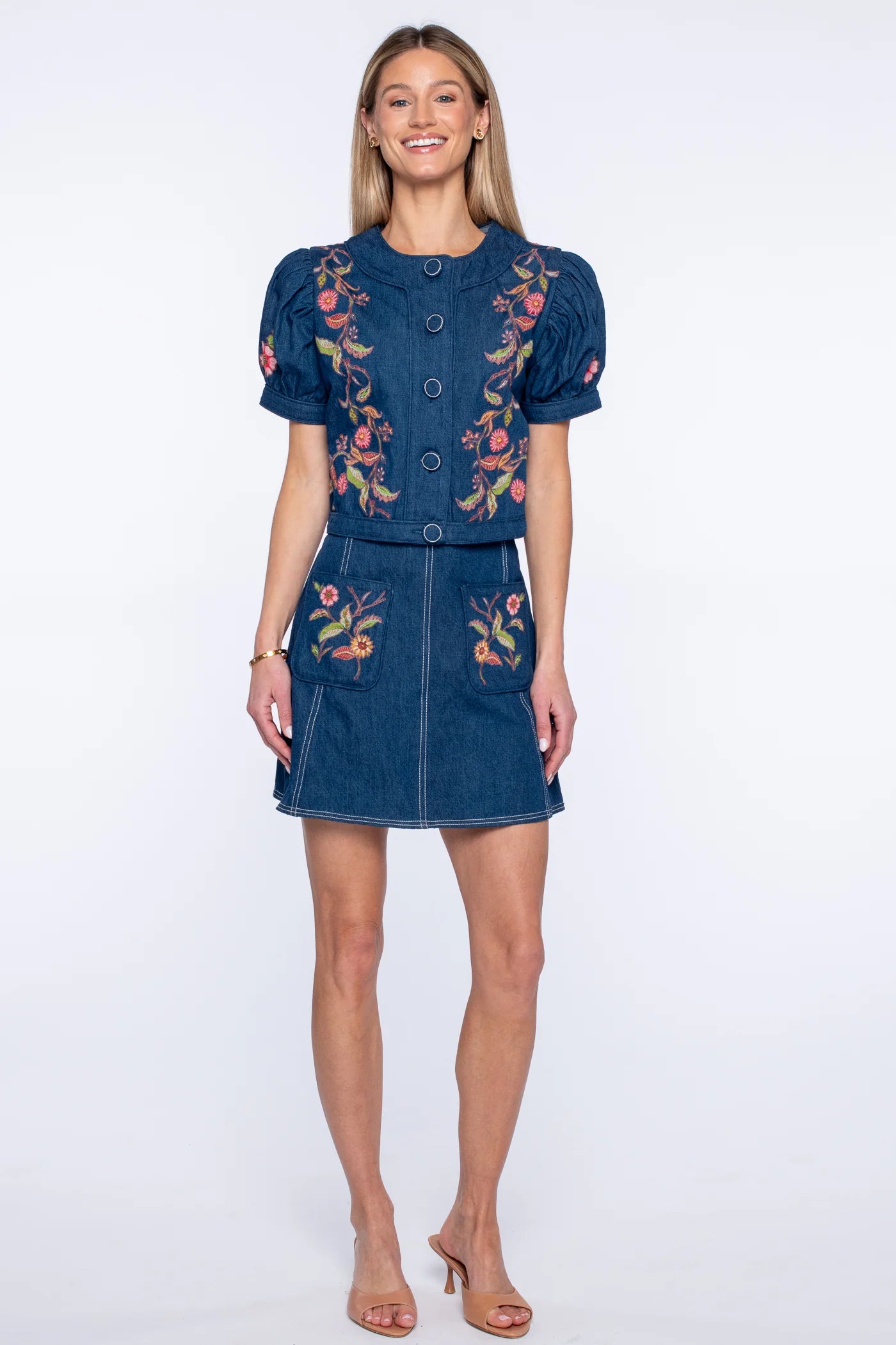 Coco Top in Denim Floral Embroidery | Elizabeth James