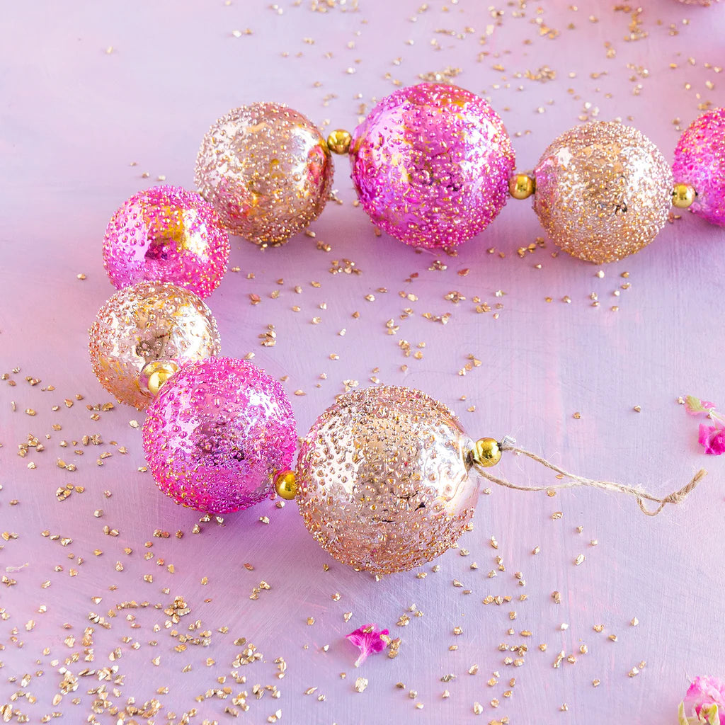 Pink Stubble Ball Garland (50") | Glitterville