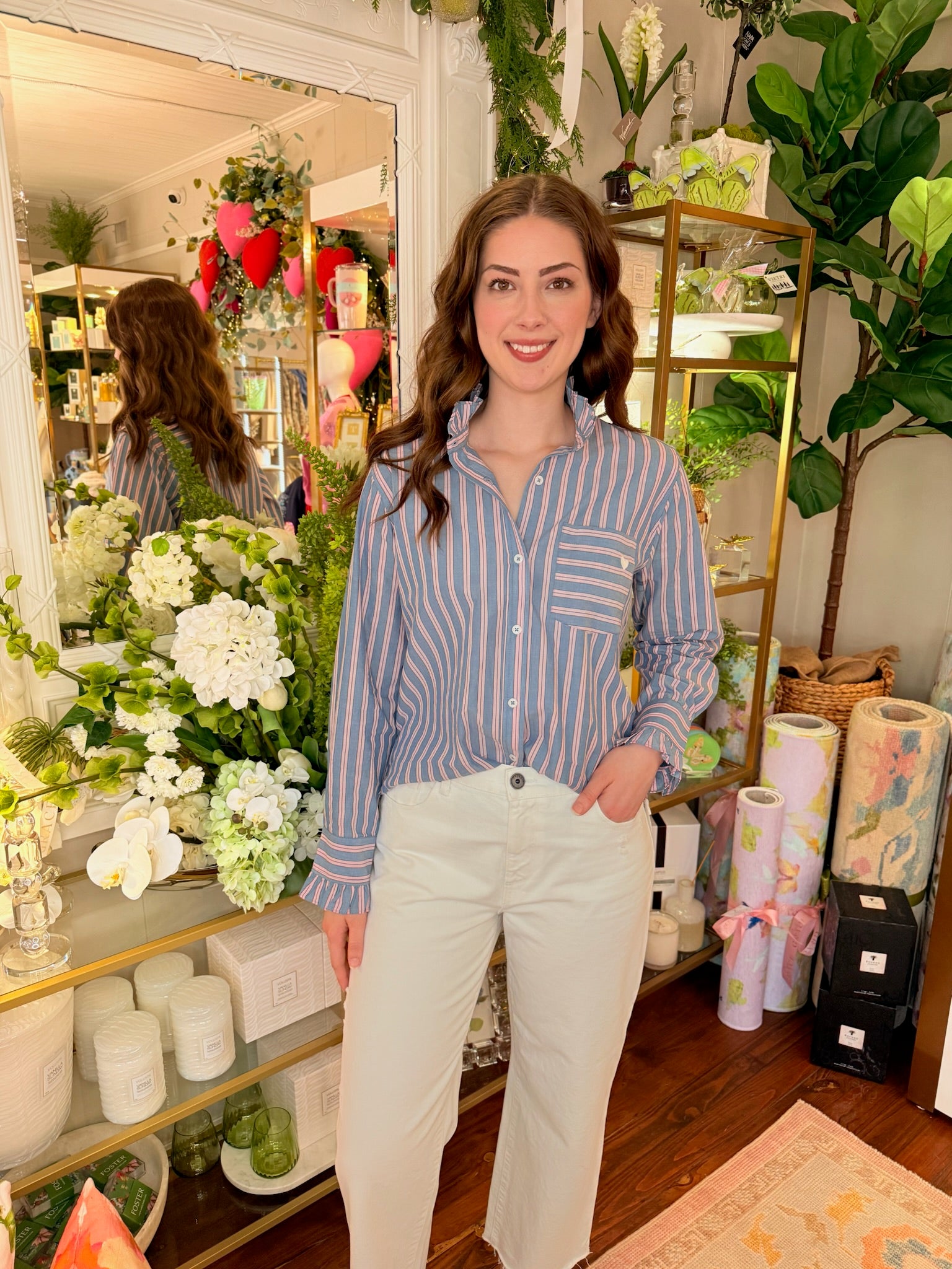 Mia Ruffle Stripe Shirt - Multi | Kerri Rosenthal