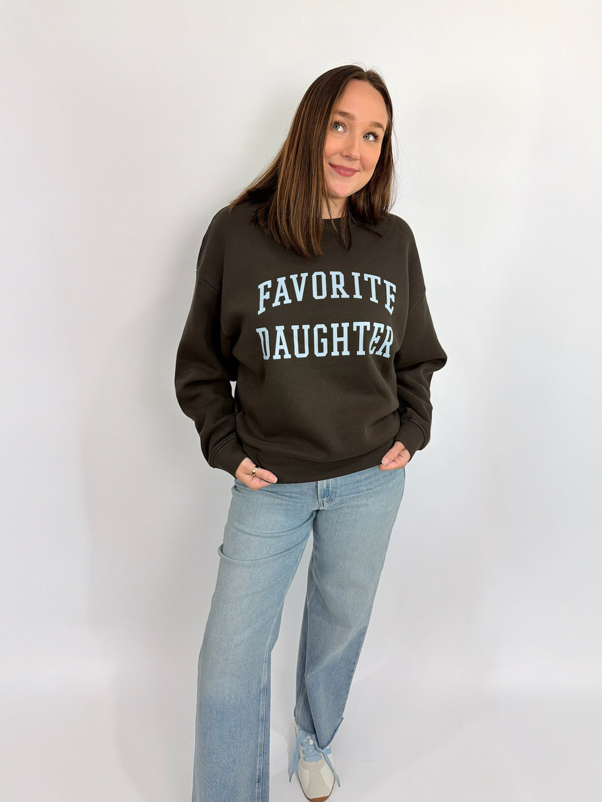 The Collegiate Sweatshirt - Espresso/Light Blue | Favorite Daughter