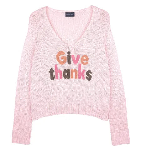 Give Thanks Cropped V-Neck Sweater | Wooden Ships
