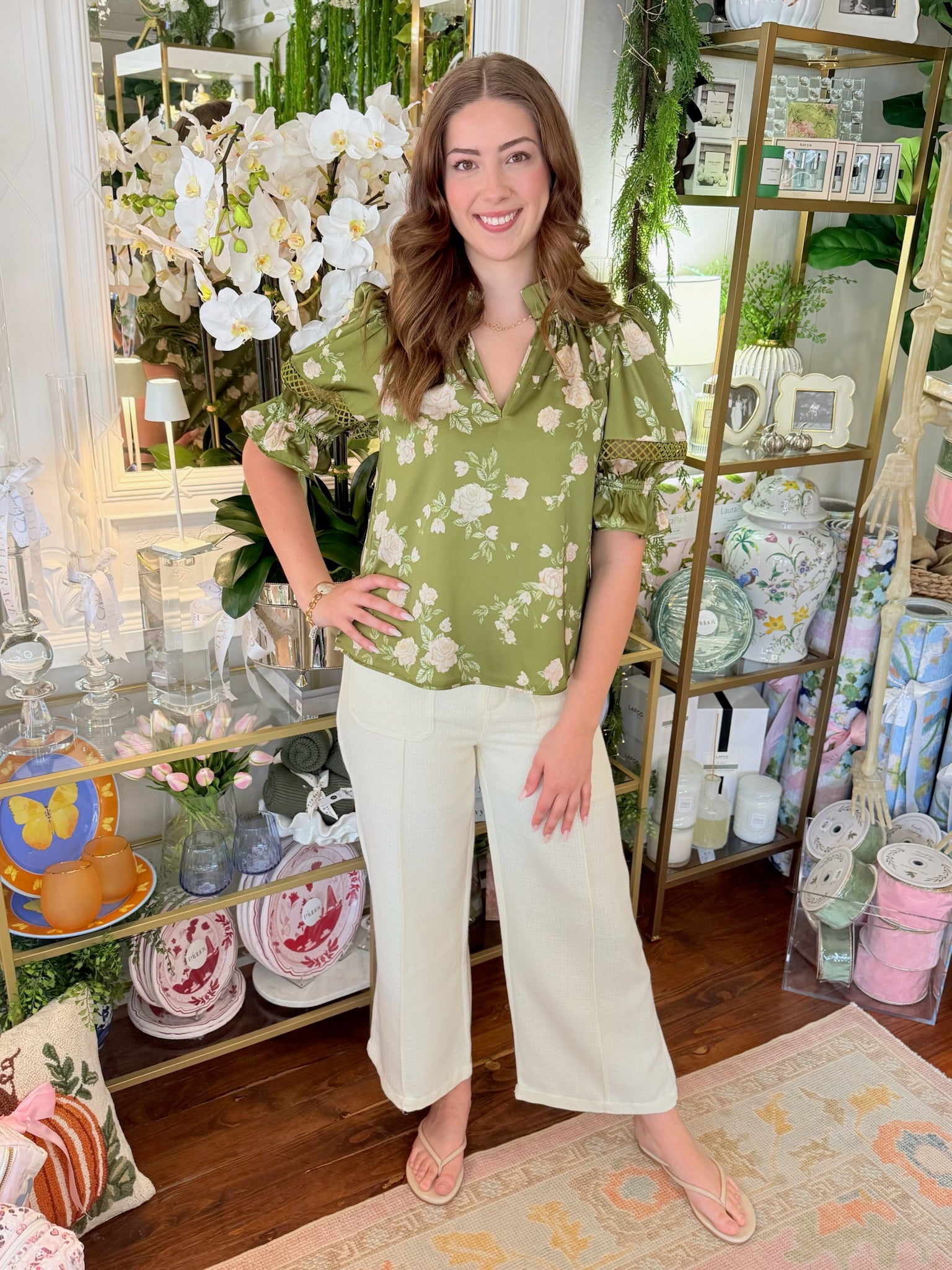 Lottie Top - Green Rosette | Alden Adair