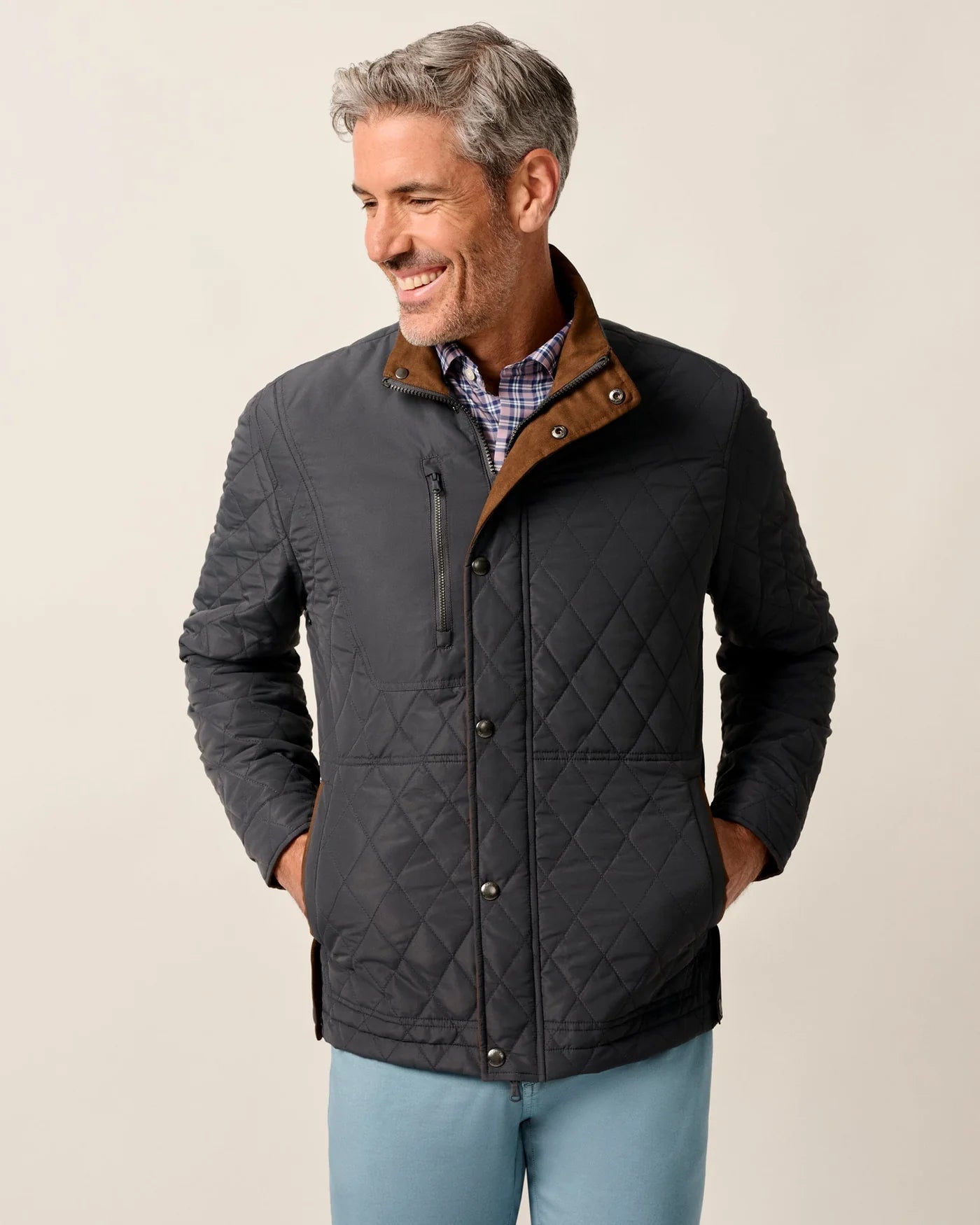 Juno Quilted Snap Jacket - Dark Grey | Johnnie-O