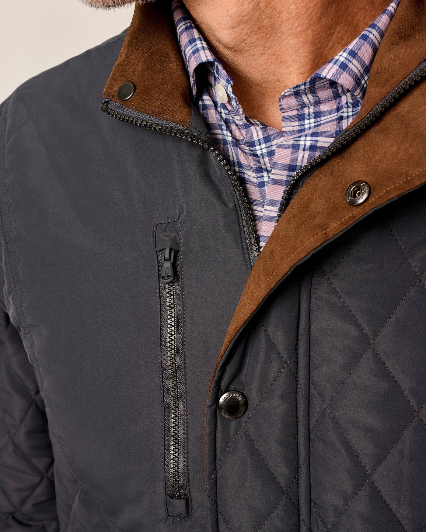 Juno Quilted Snap Jacket - Dark Grey | Johnnie-O