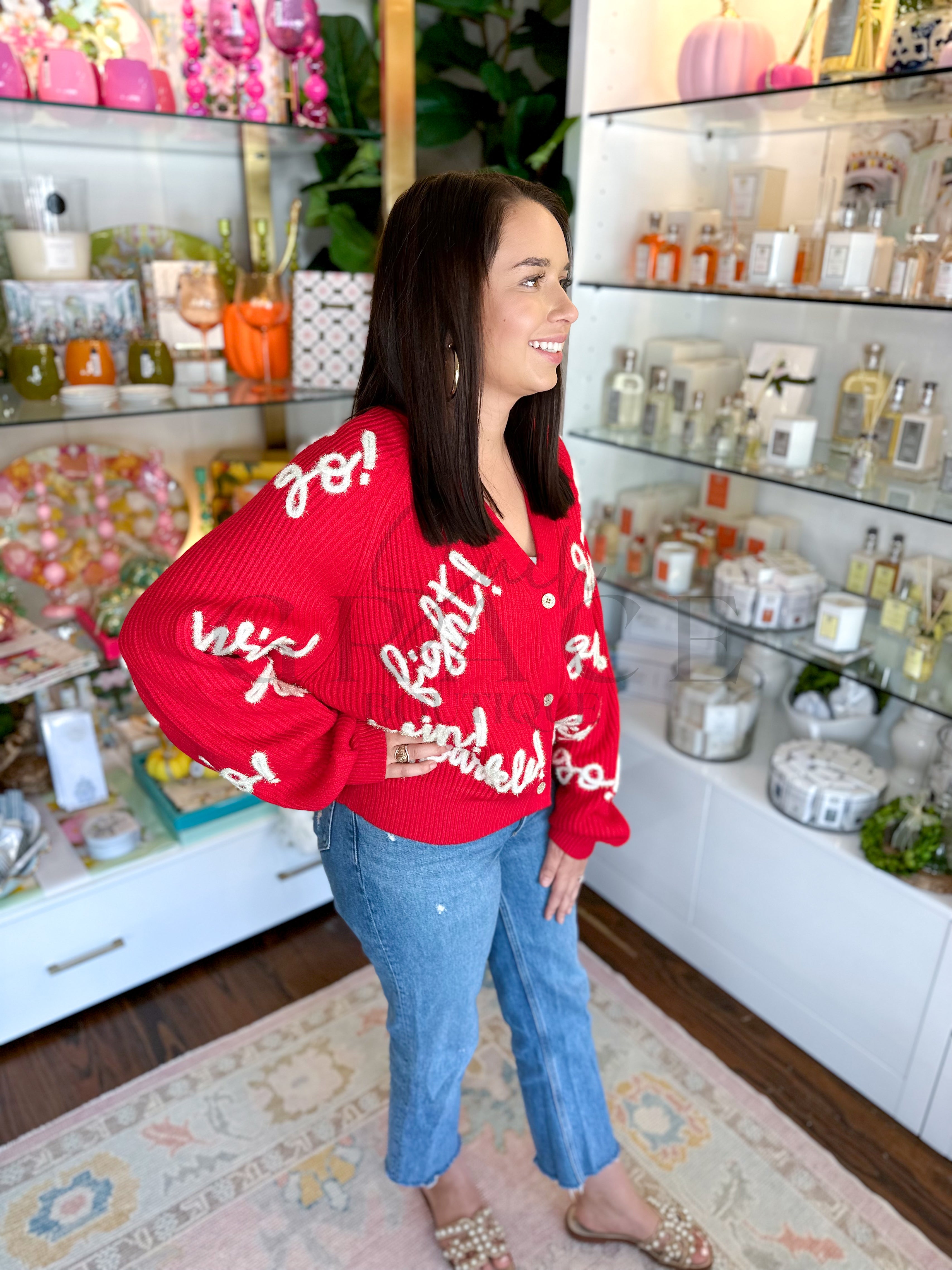 Red & White Go Fight Win Cardigan | Queen Of Sparkles