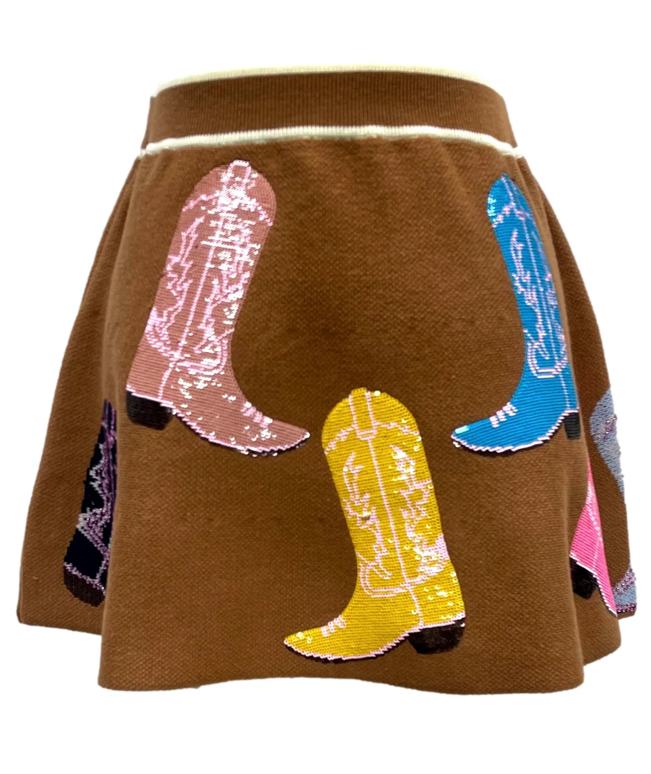 Brown Multi Cowboy Boot Knit Skirt | Queen of Sparkles