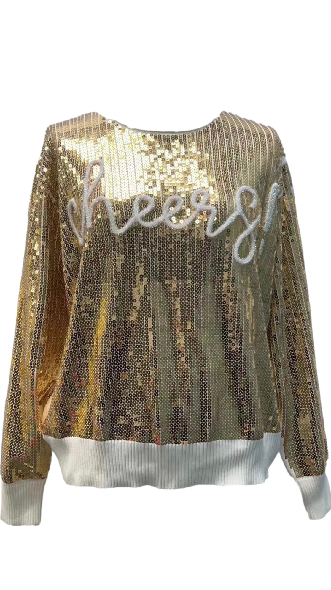 Gold Full Sequin Cheers Sweater | Queen of Sparkles