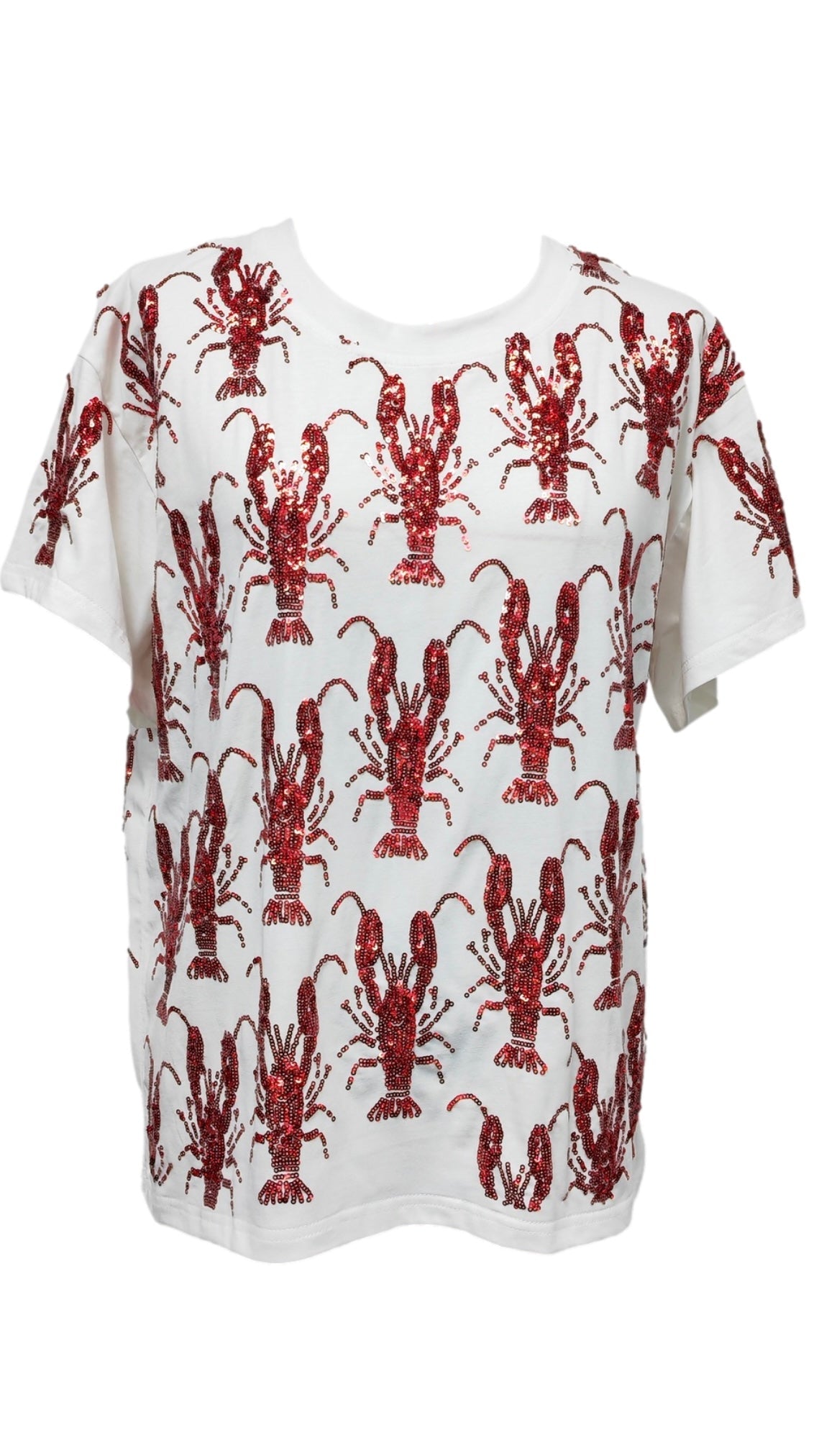 White & Red Scattered Crawfish Tee | Queen of Sparkles