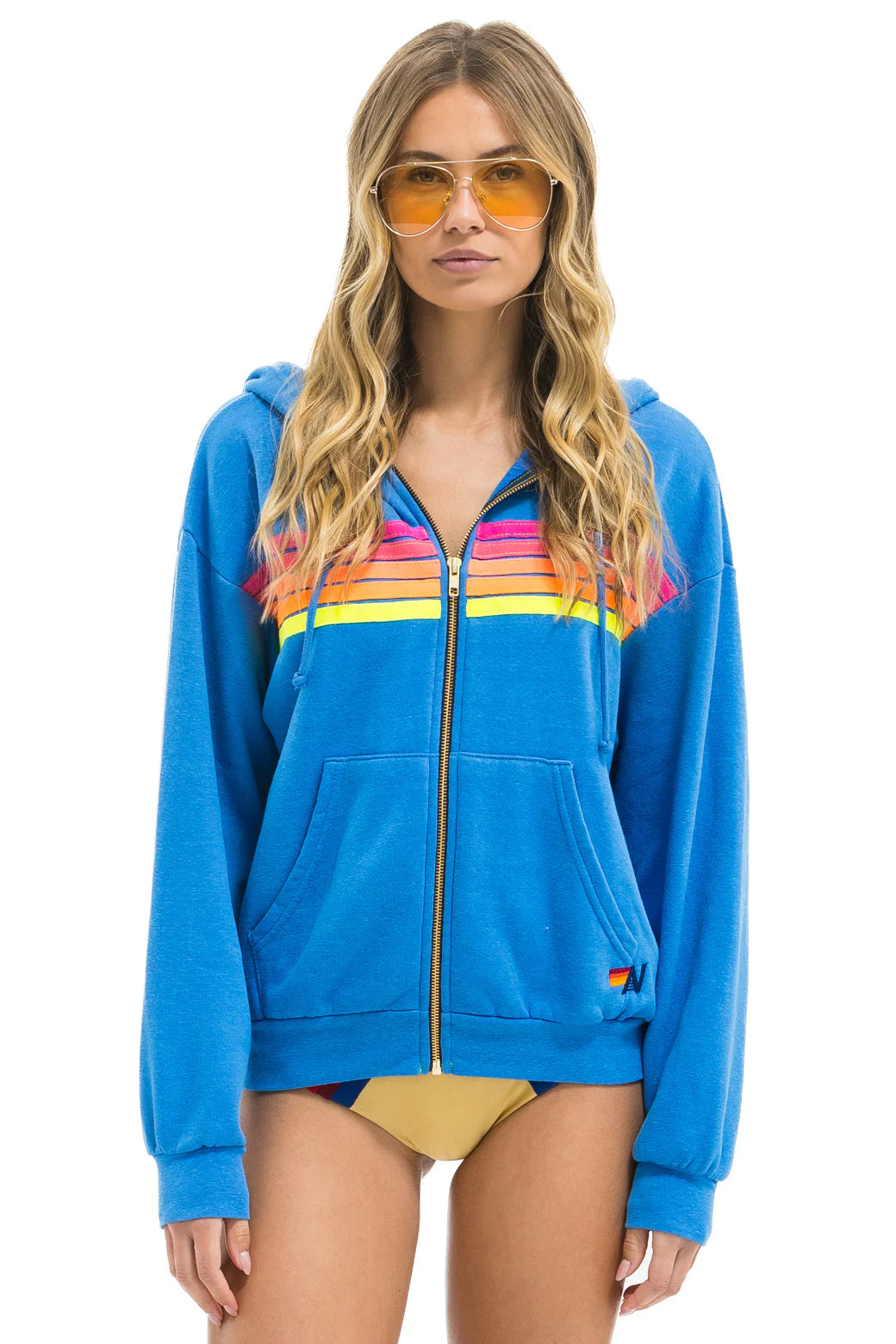 5 Stripe Hoodie - Cobalt/Neon | Aviator Nation