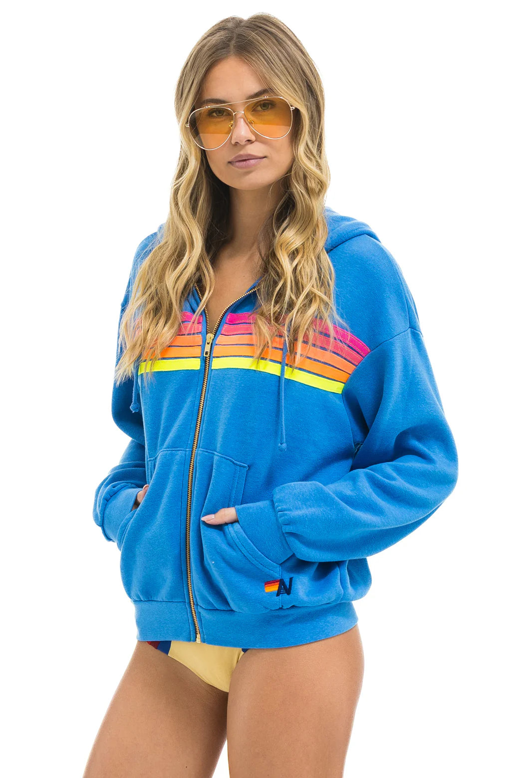 5 Stripe Hoodie - Cobalt/Neon | Aviator Nation