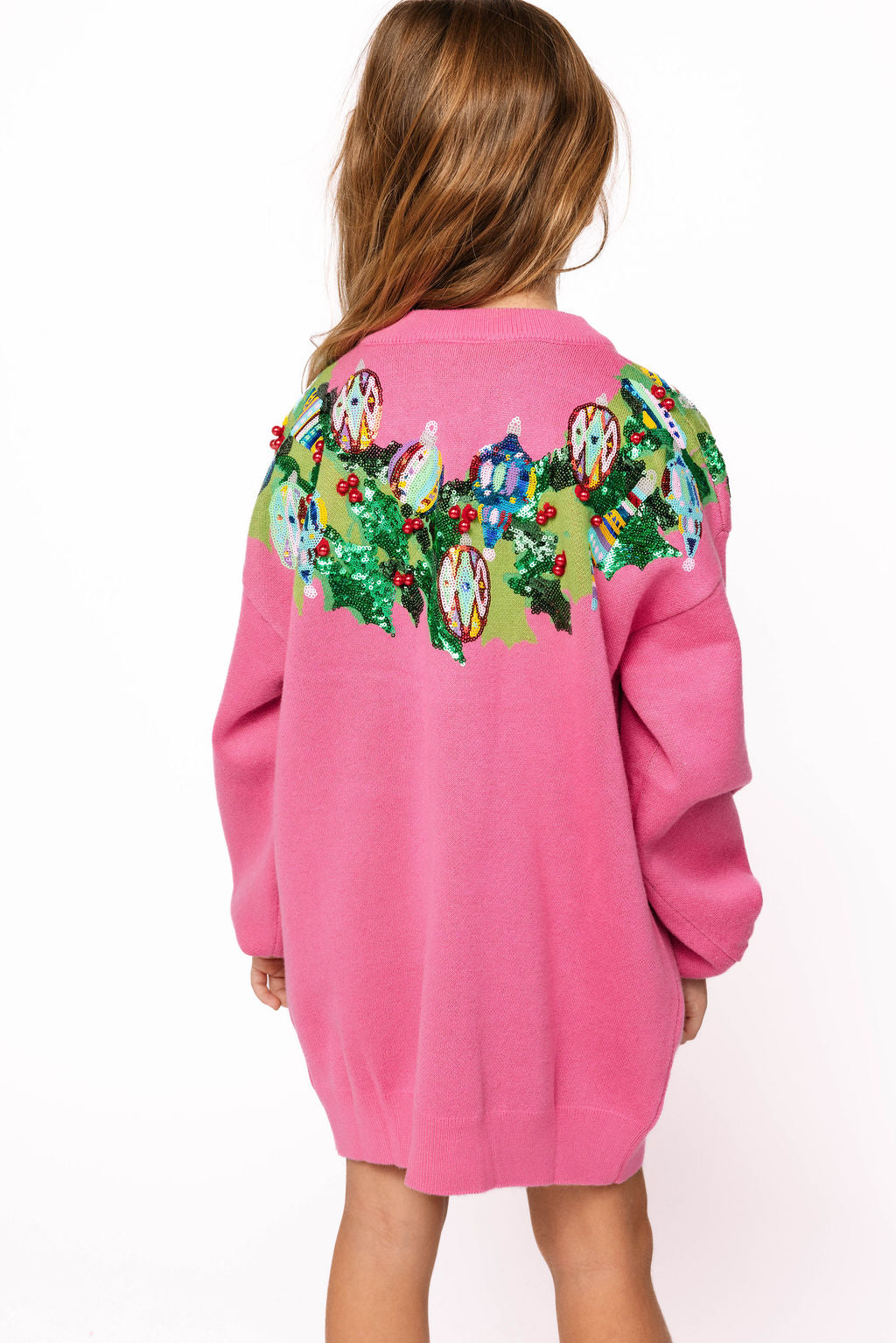 KIDS Bright Pink Multi Wreath Around Neck Sweater Dress | Queen of Sparkles