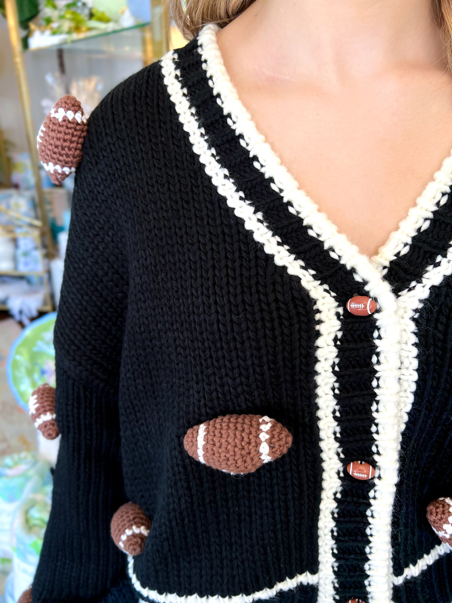 Black Knitted Football Cardigan | Queen Of Sparkles