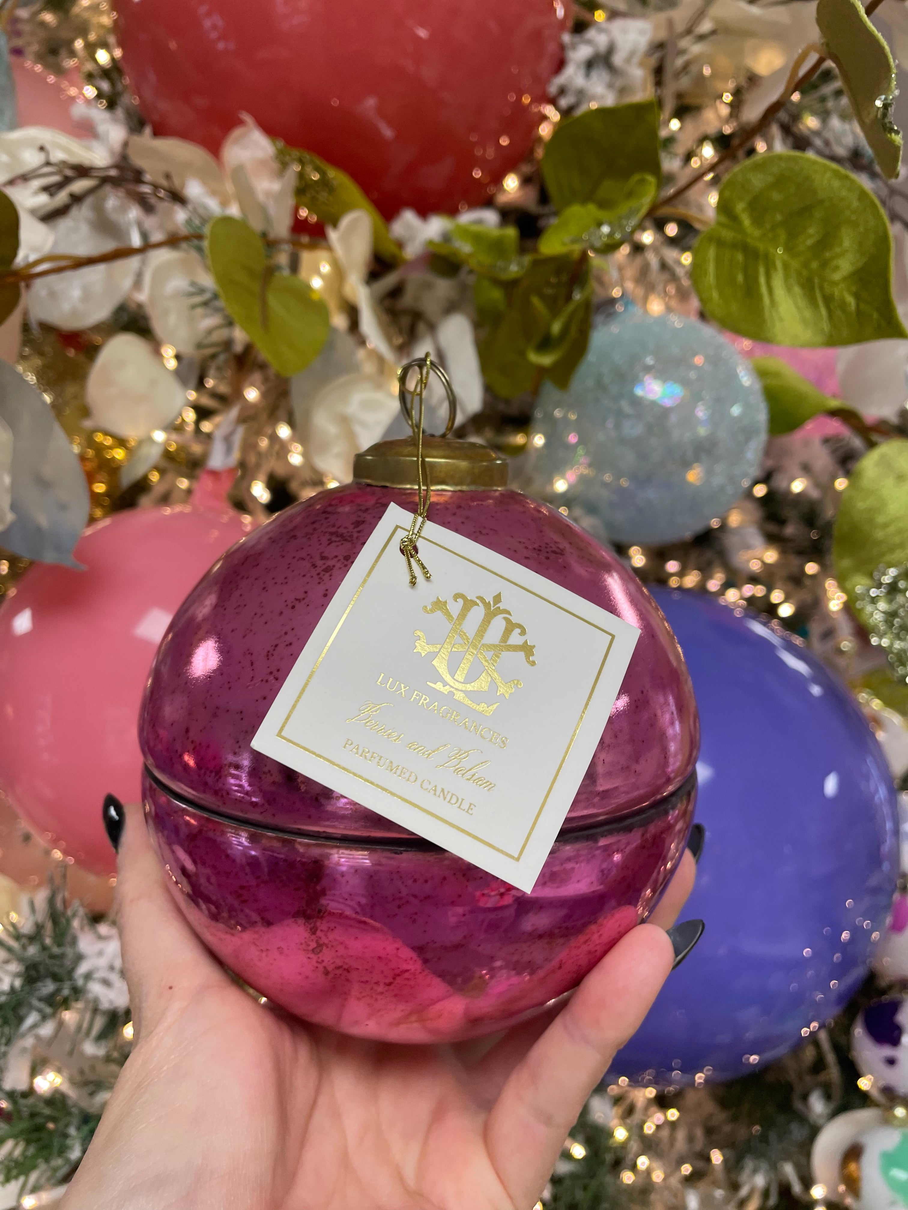 Berries & Balsam Pink Glass Ornament Candle