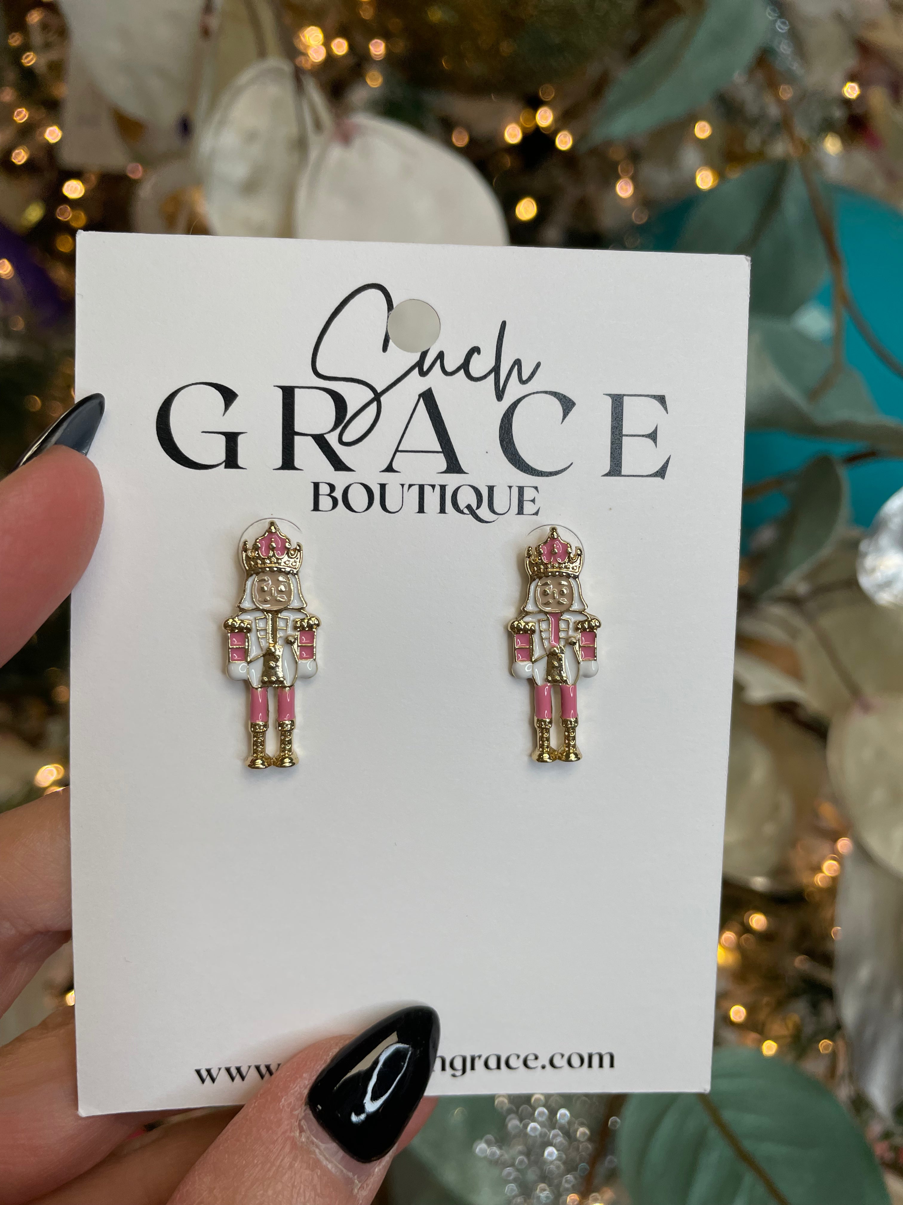 Small Pink Enamel Nutcracker Studs