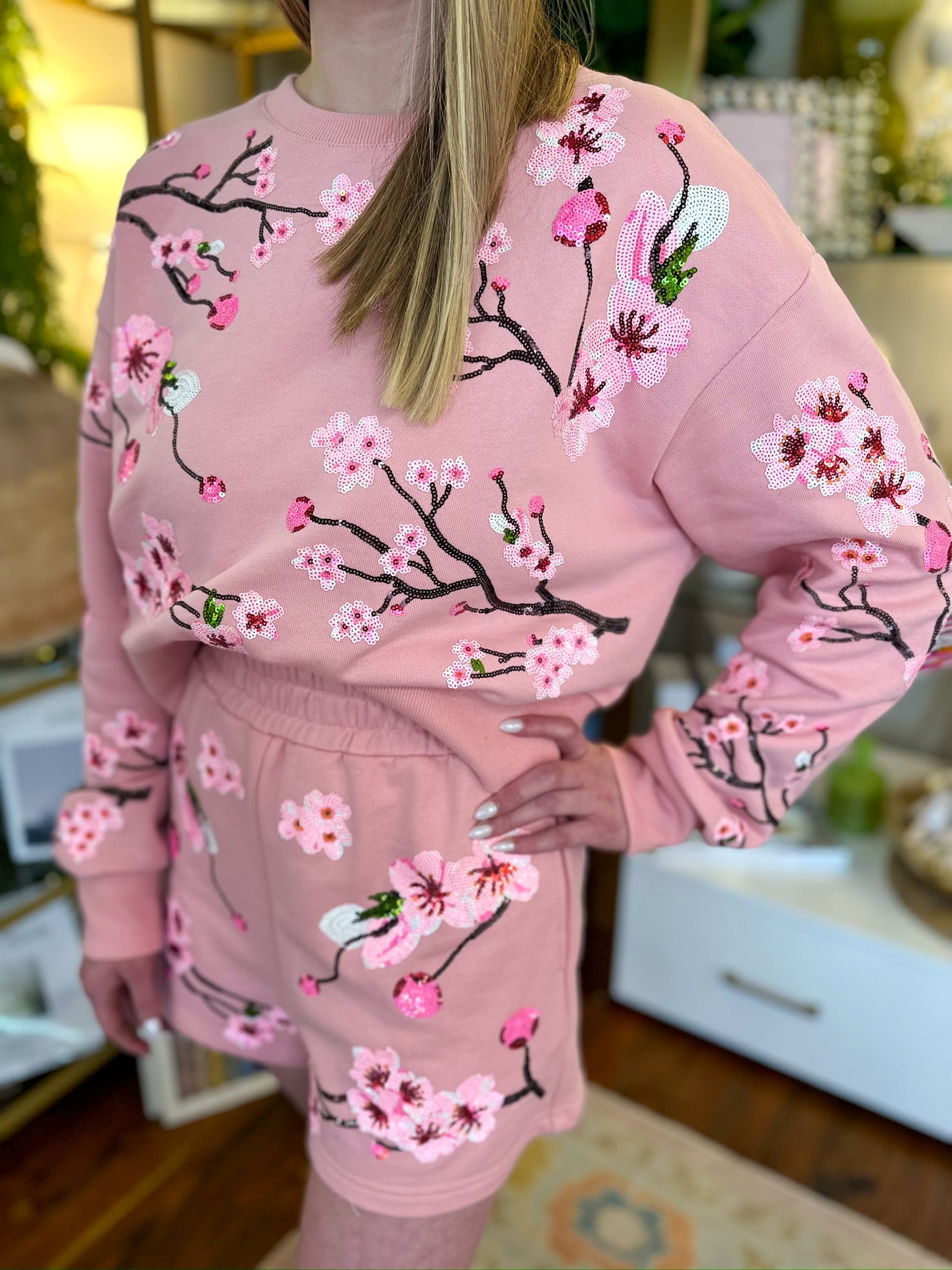 Cherry Blossom Sweatshirt & Short Set | Queen of Sparkles