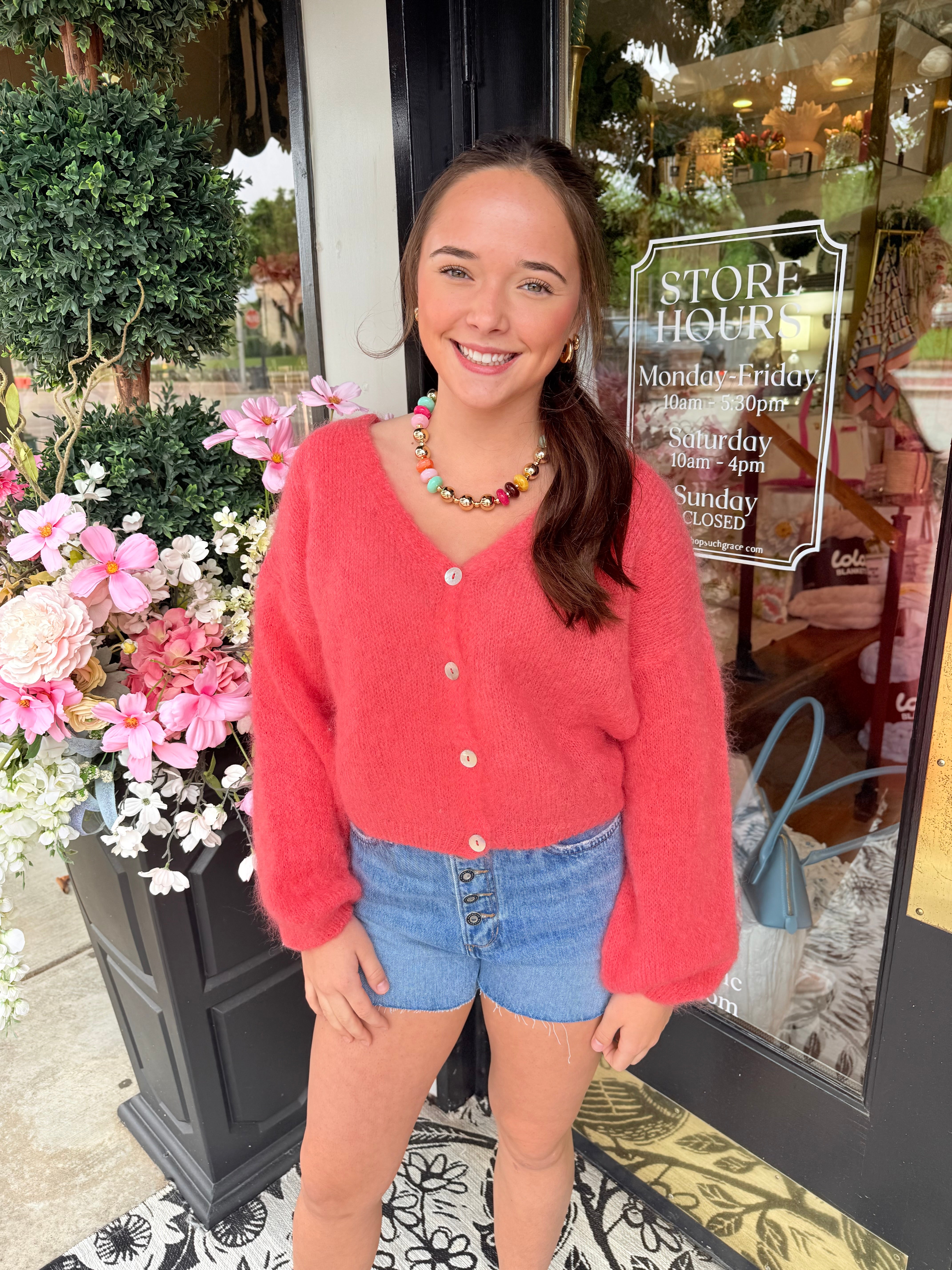 Cornelia Cropped Cardigan - Coral Red | AmericanDreams
