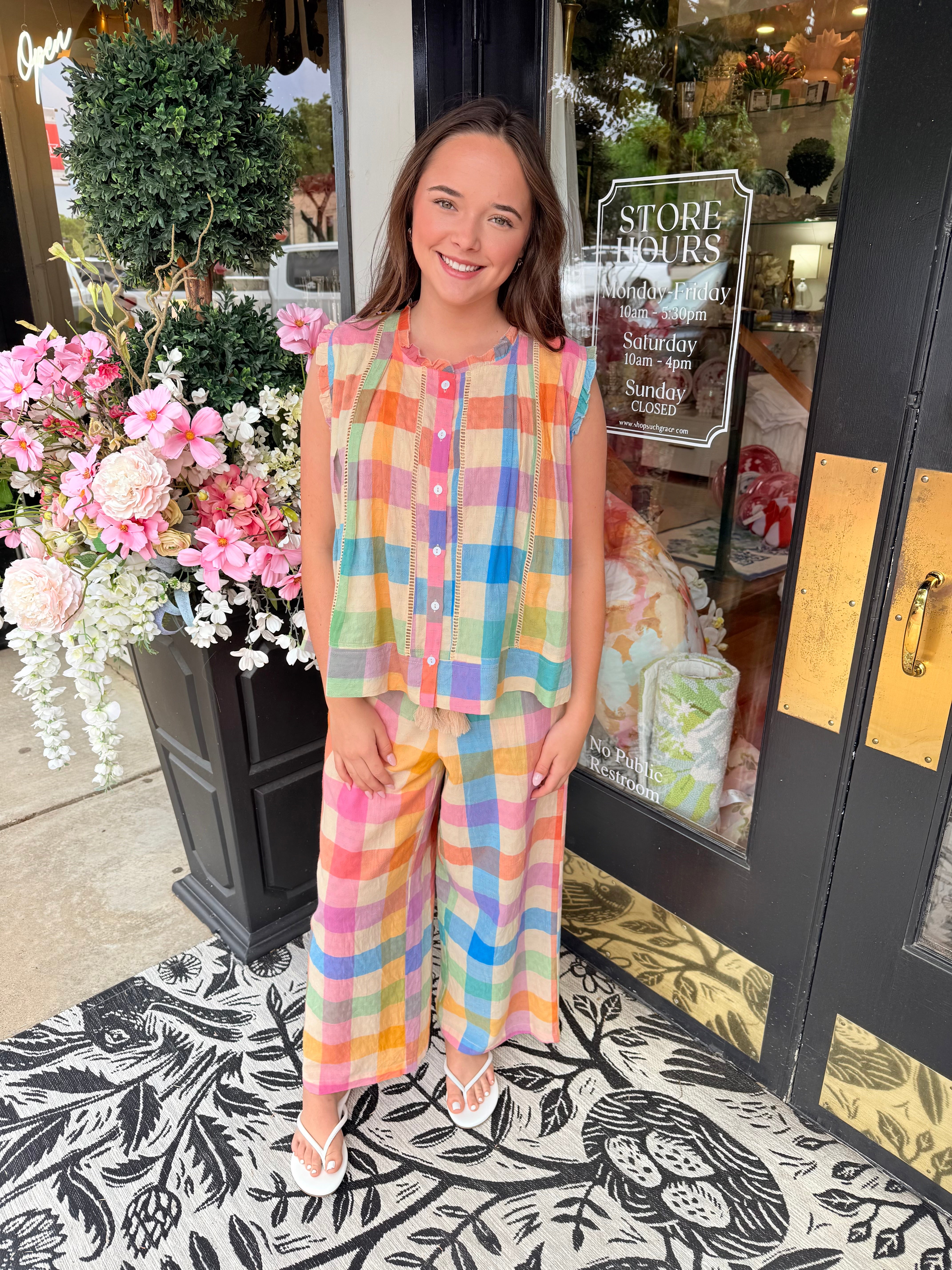 Rainbow Plaid Augustine Top | Sunshine Tienda