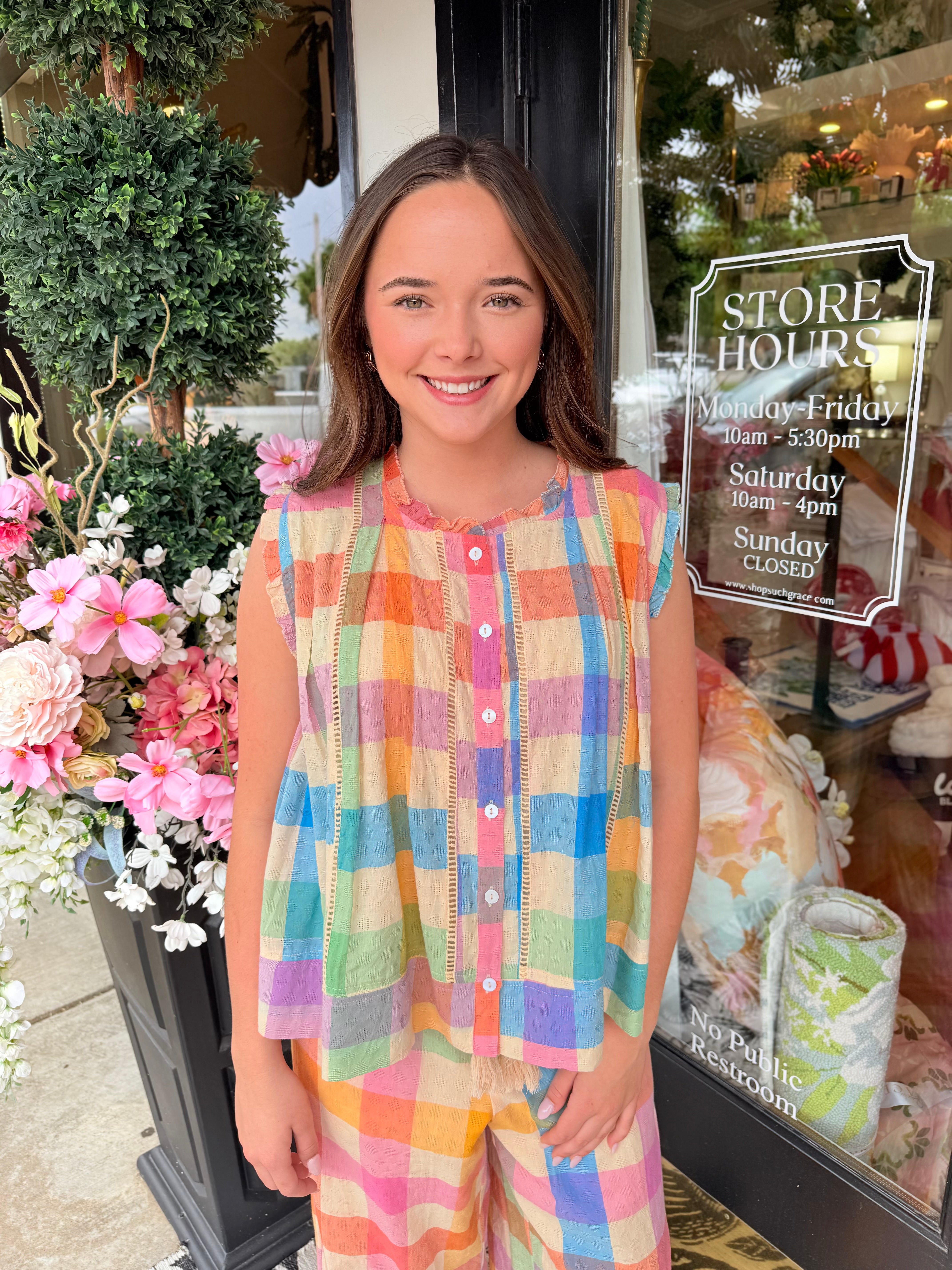 Rainbow Plaid Augustine Top | Sunshine Tienda