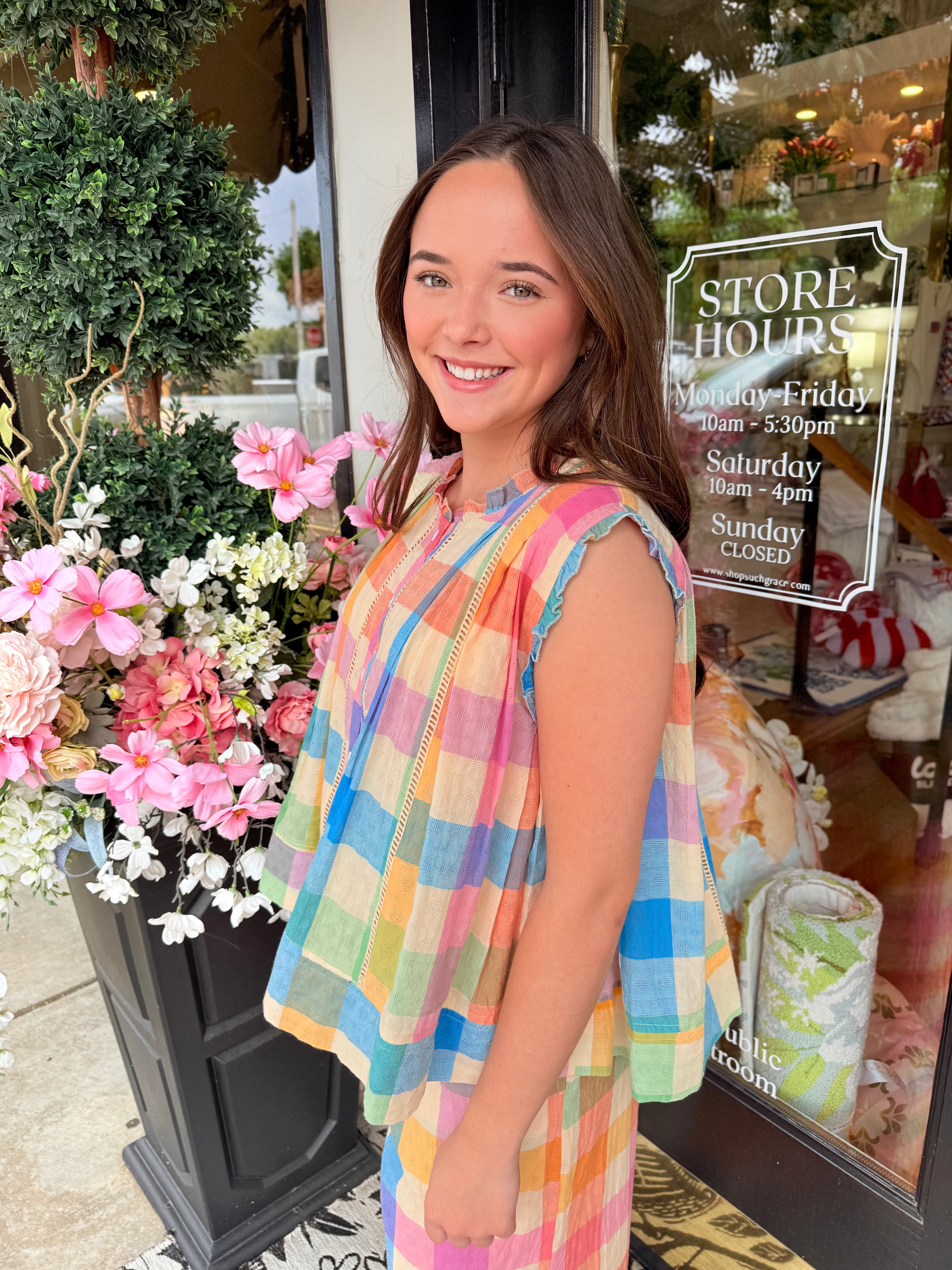 Rainbow Plaid Augustine Top | Sunshine Tienda