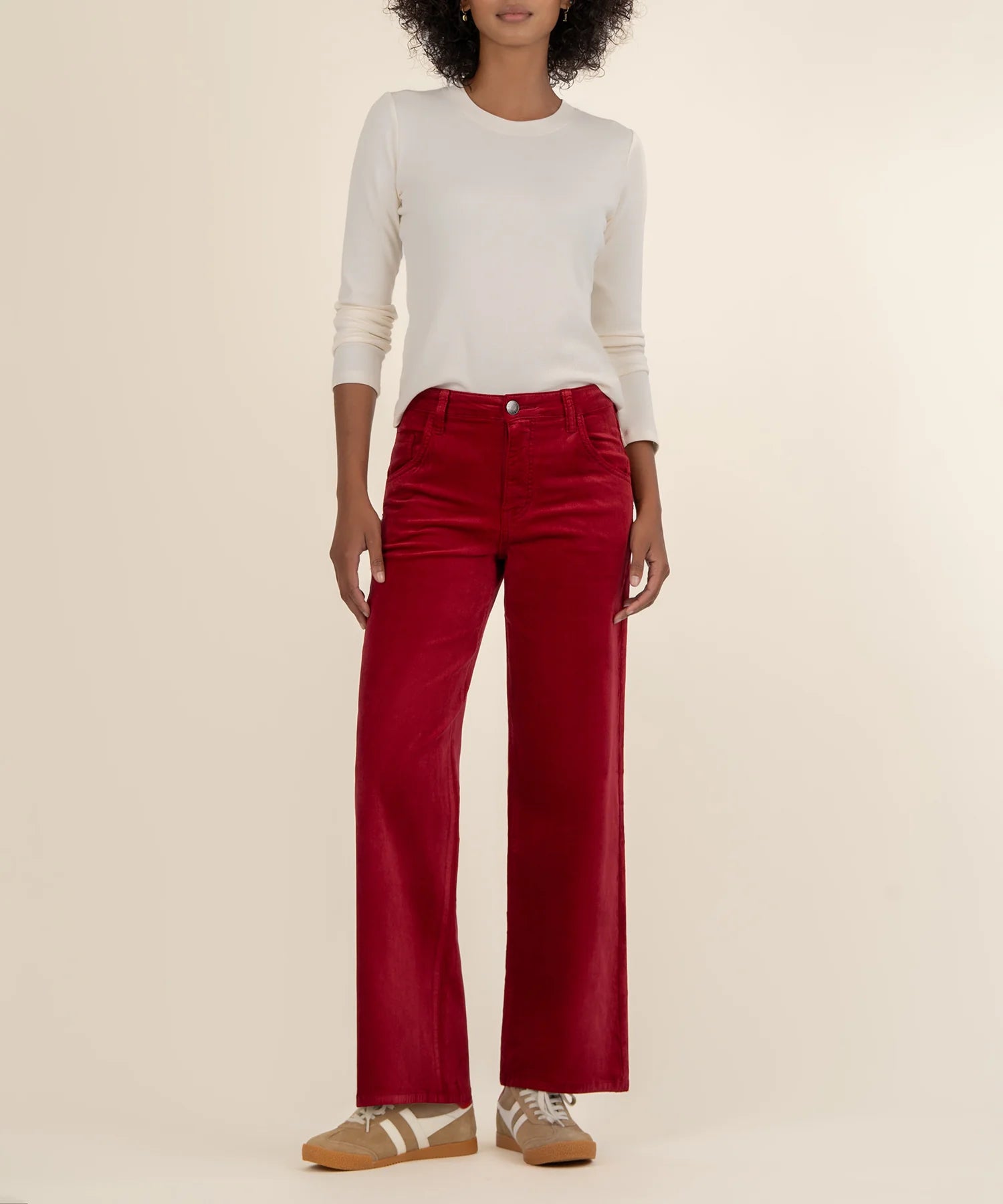 Jean Velveteen High Rise Flare - Red | KUT